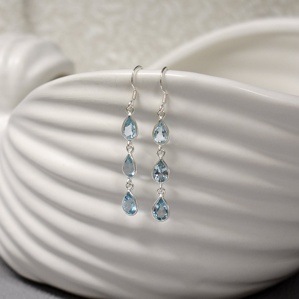 Bridget triple teardrop blue topaz earrings