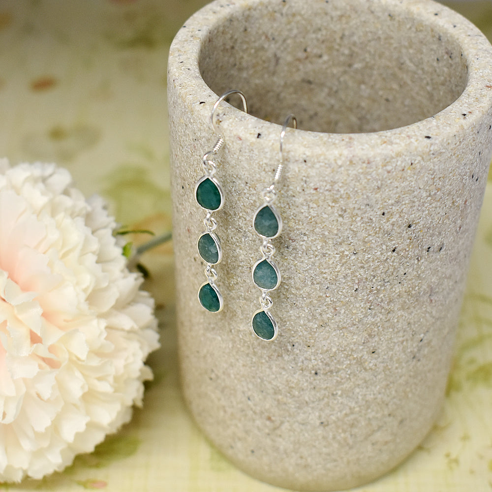 Bridget triple teardrop emerald quartz earrings