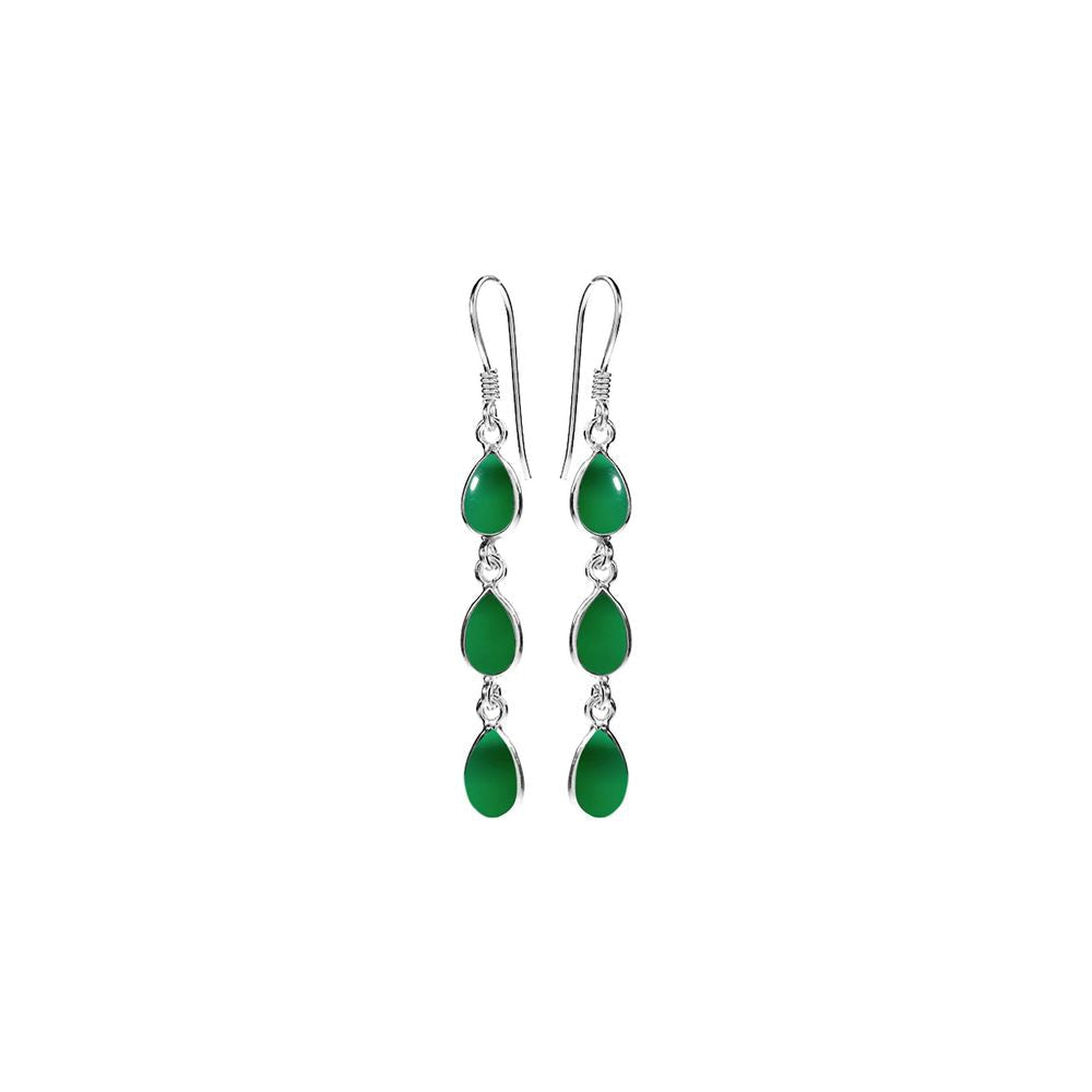 Bridget triple teardrop green agate earrings