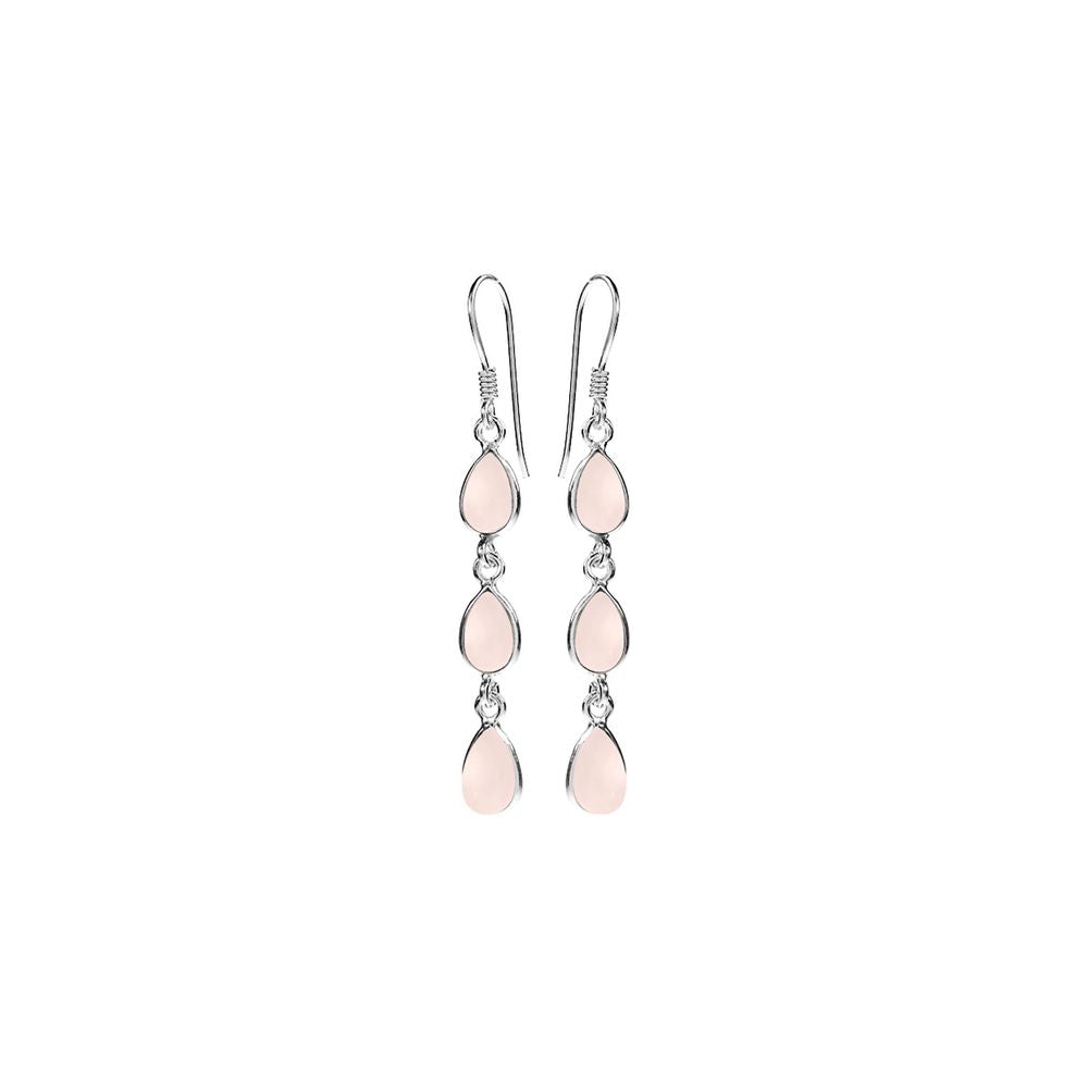 Bridget triple teardrop rose quartz earrings