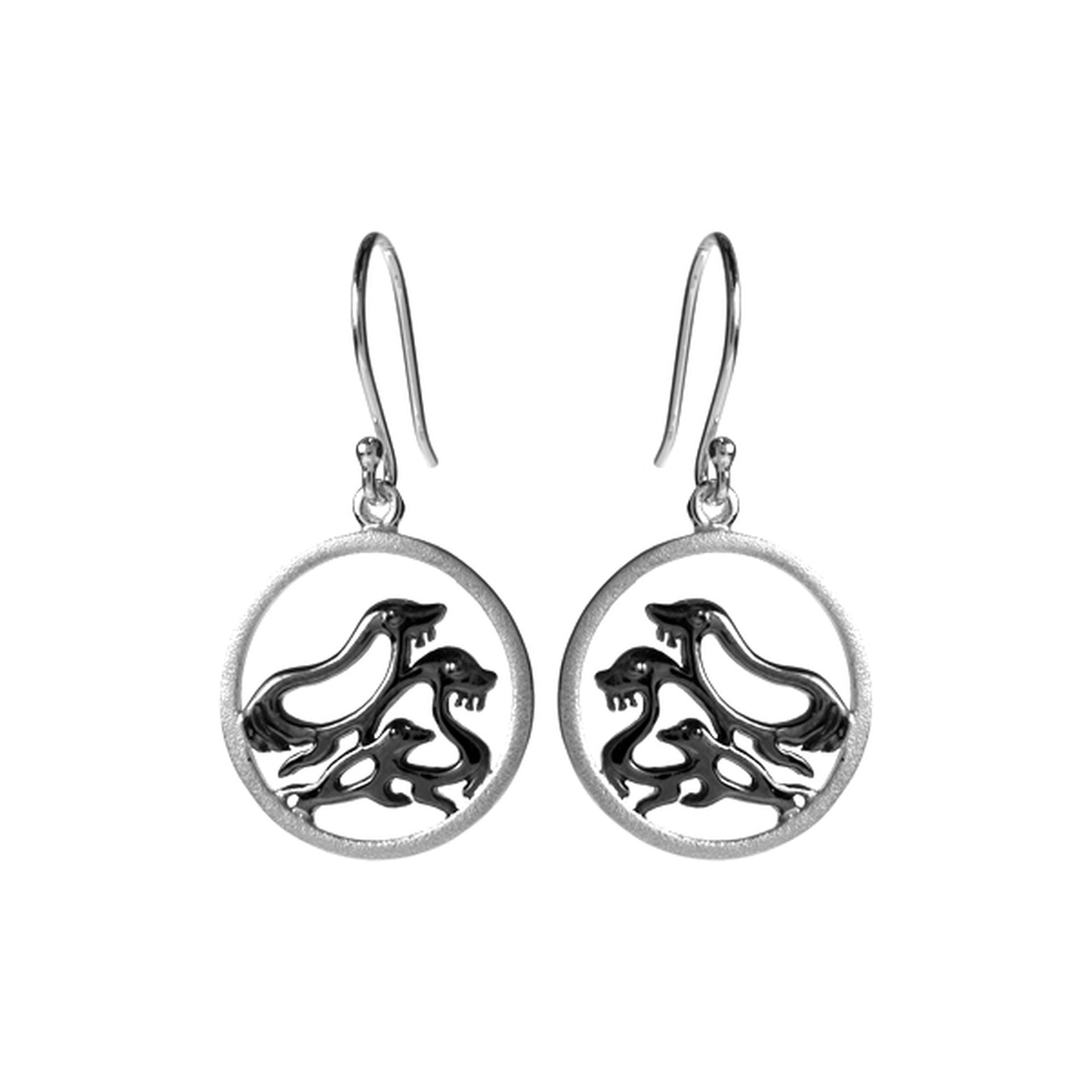 Hoop with black rhodium seals earrings