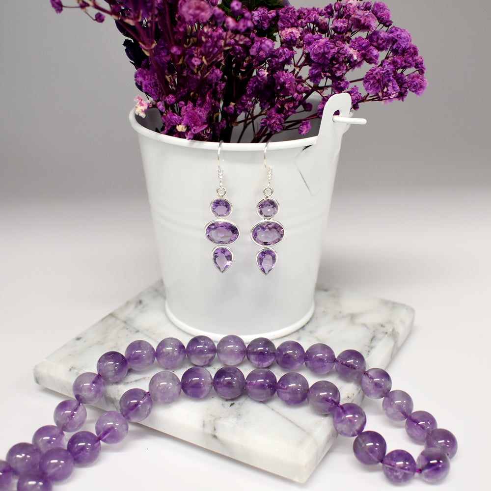 Bridget mixed shapes faceted amethyst earrings