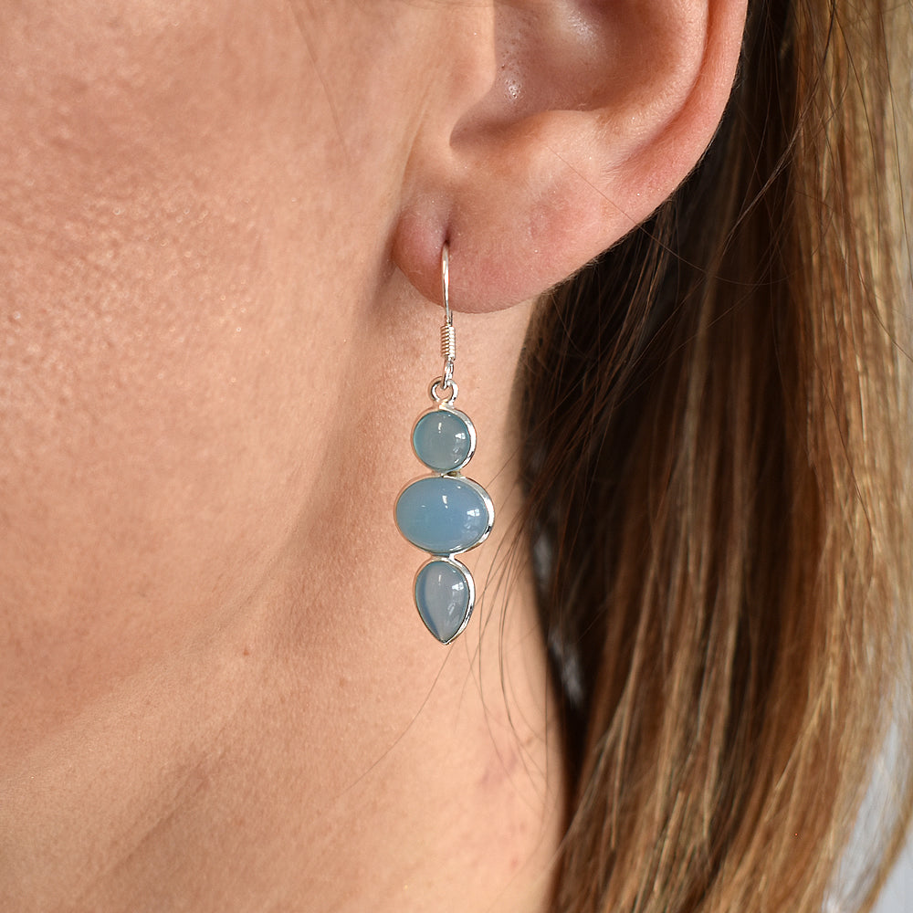 Bridget mixed shapes blue chalcedony earrings