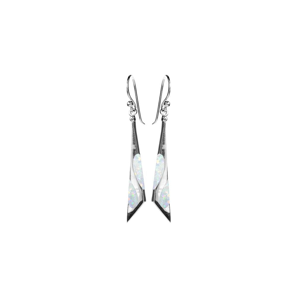 Celeste sectioned triangle white opal earrings