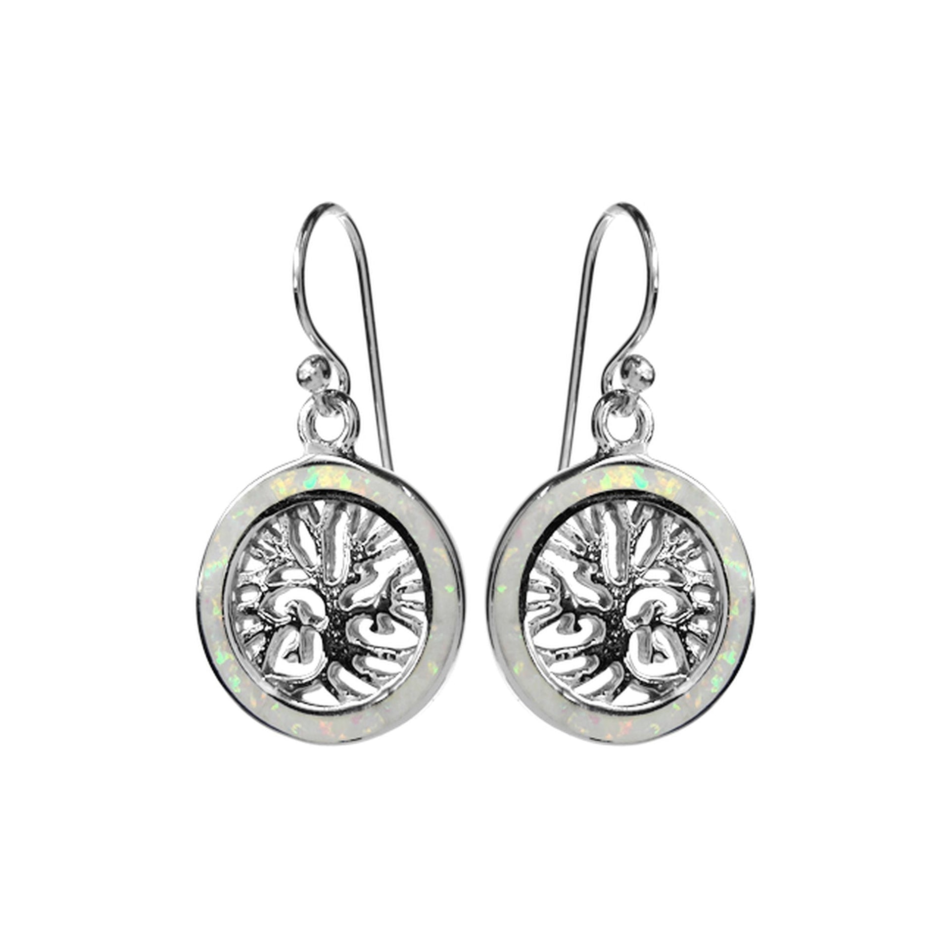 Tree of life earrings with white opalique surround