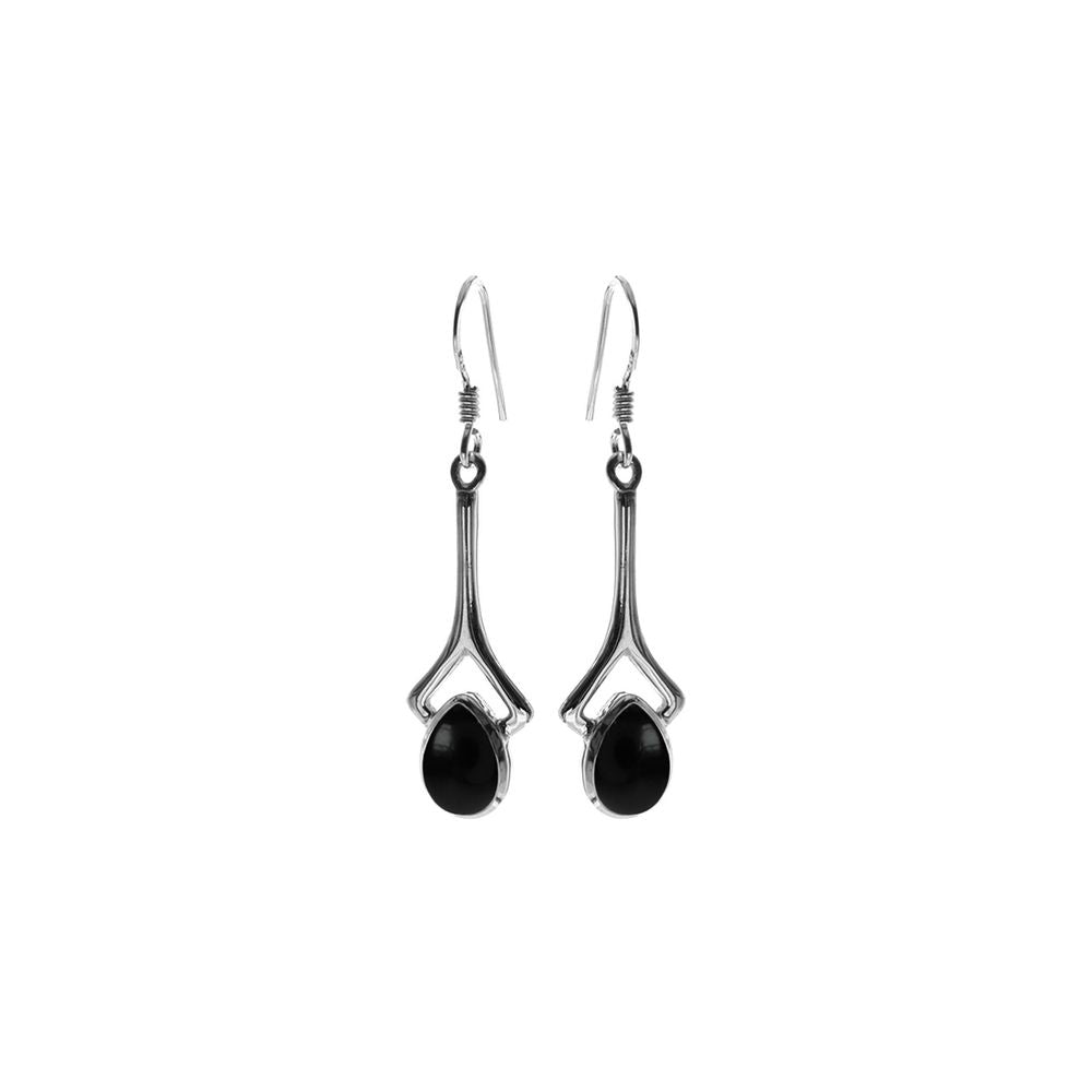 Viola long open stem black onyx teardrop earrings