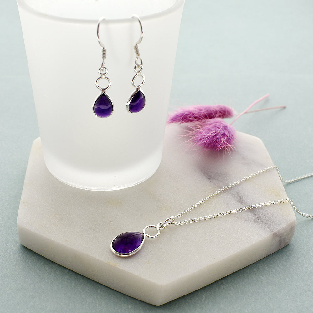 Ivy hoop teardrop amethyst earrings