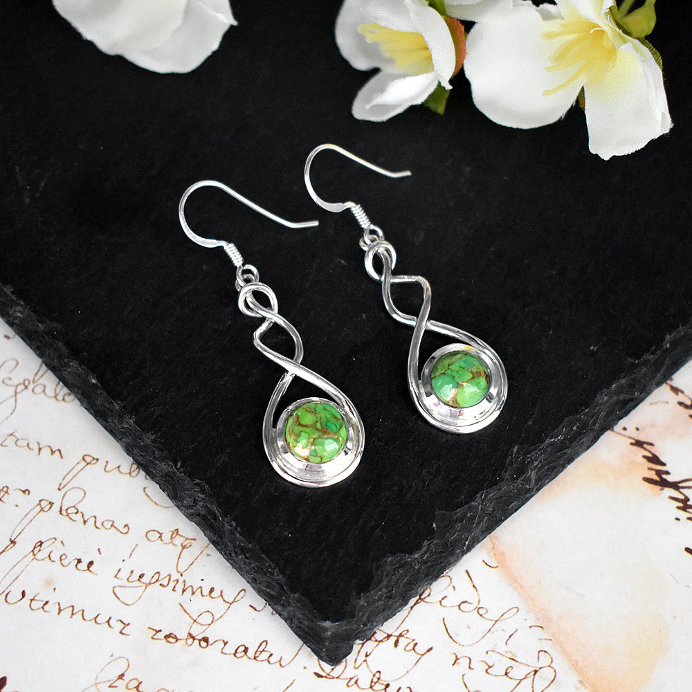 Amy squiggle green mohave turquoise earrings