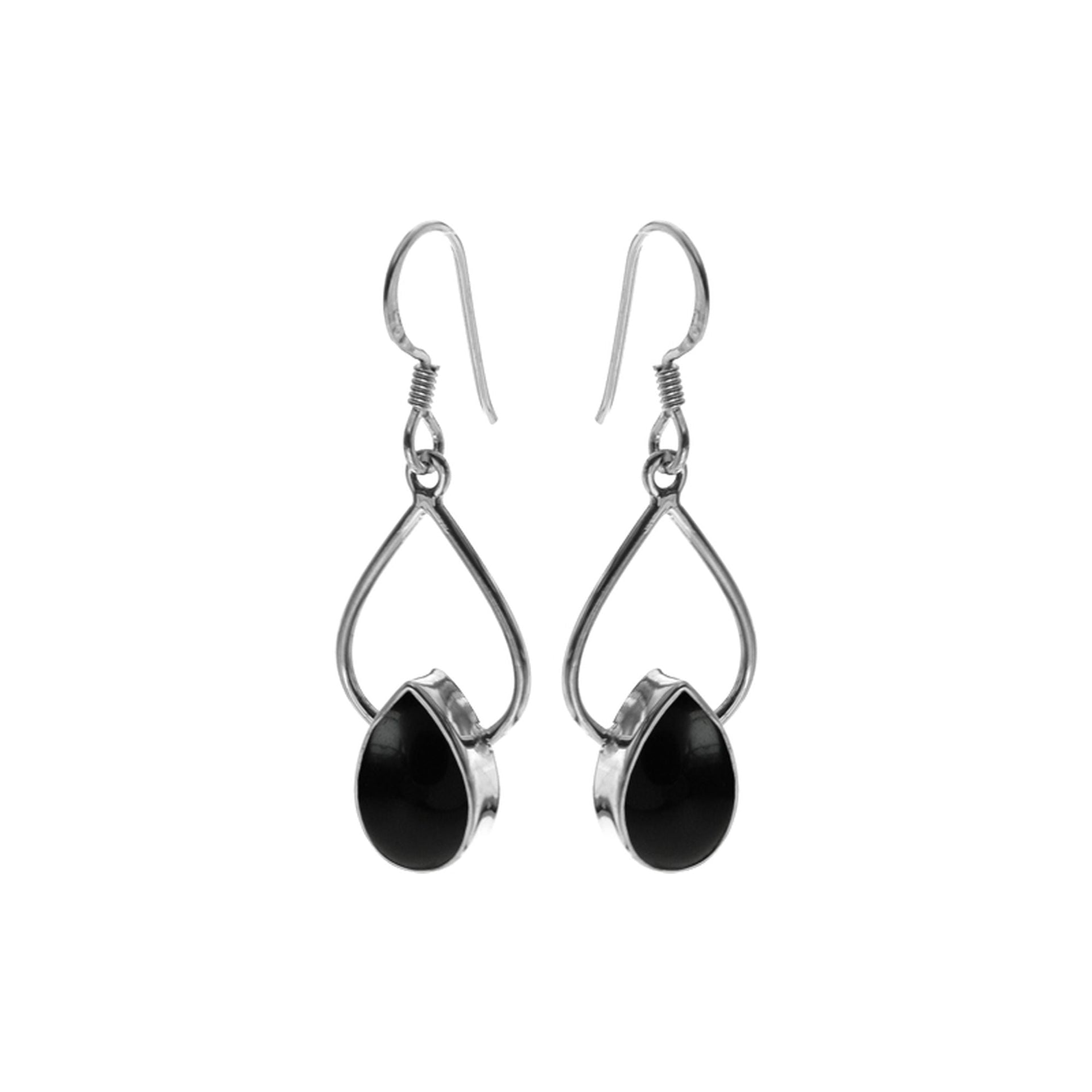 Ivy wire teardrop black onyx earrings