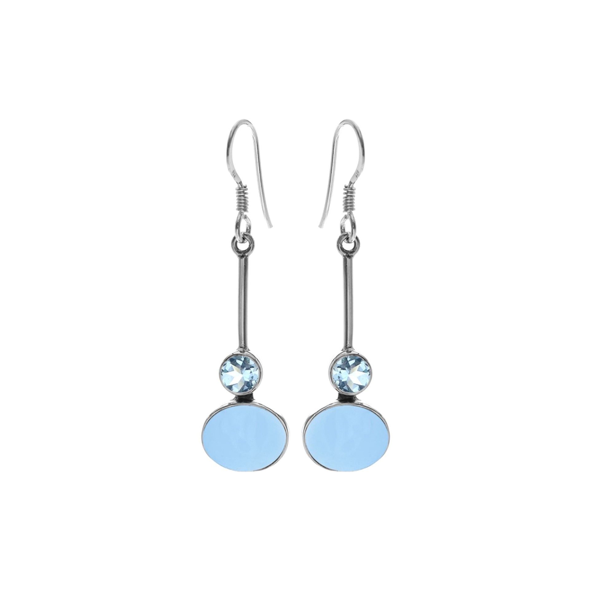 Bridget blue chalcedony & blue topaz bar drop earrings