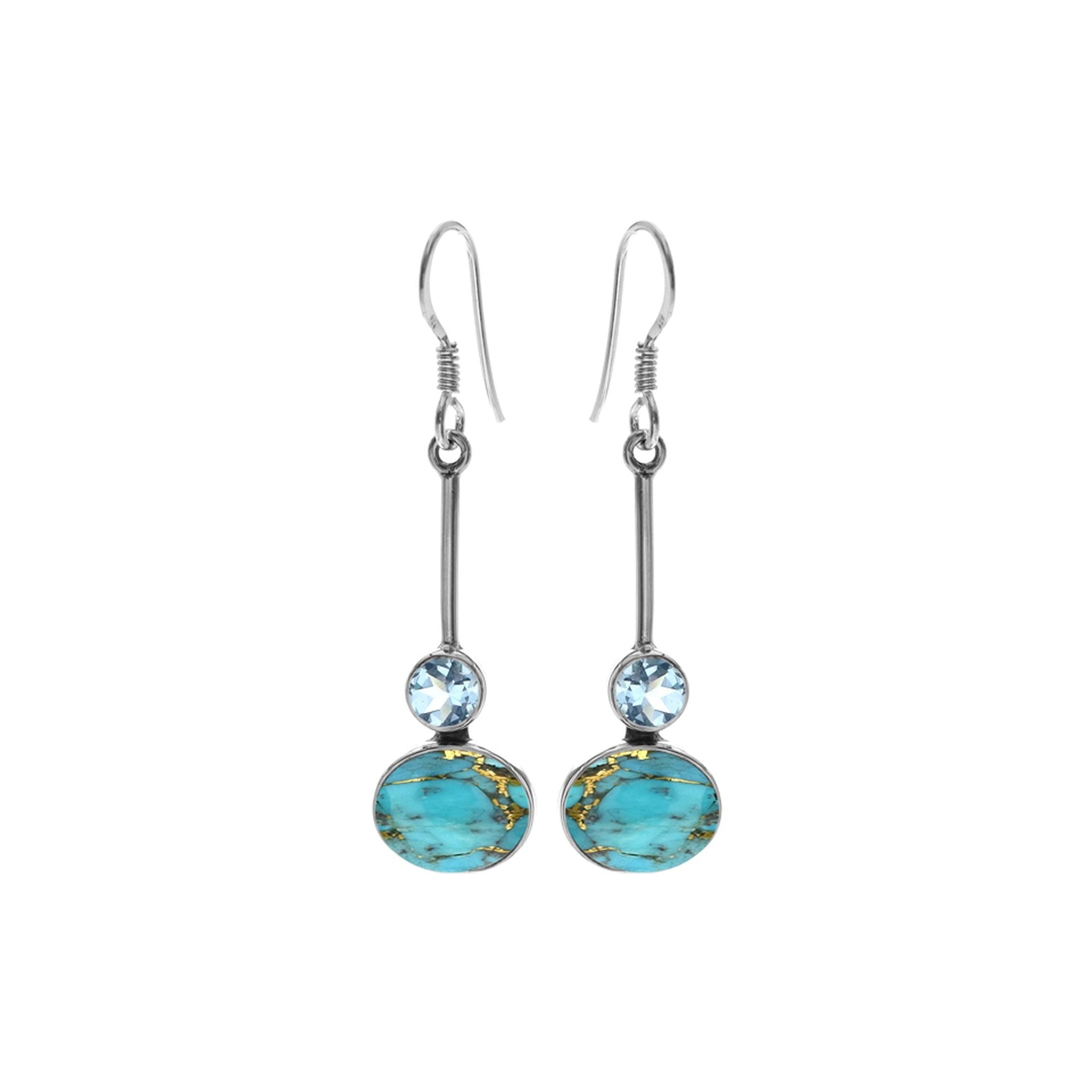 Bridget blue mohave & blue topaz bar drop earrings