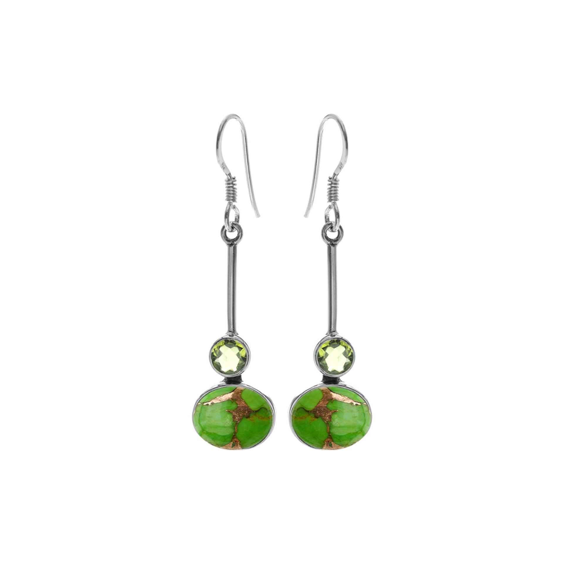 Bridget green mohave & peridot facet bar drop earrings