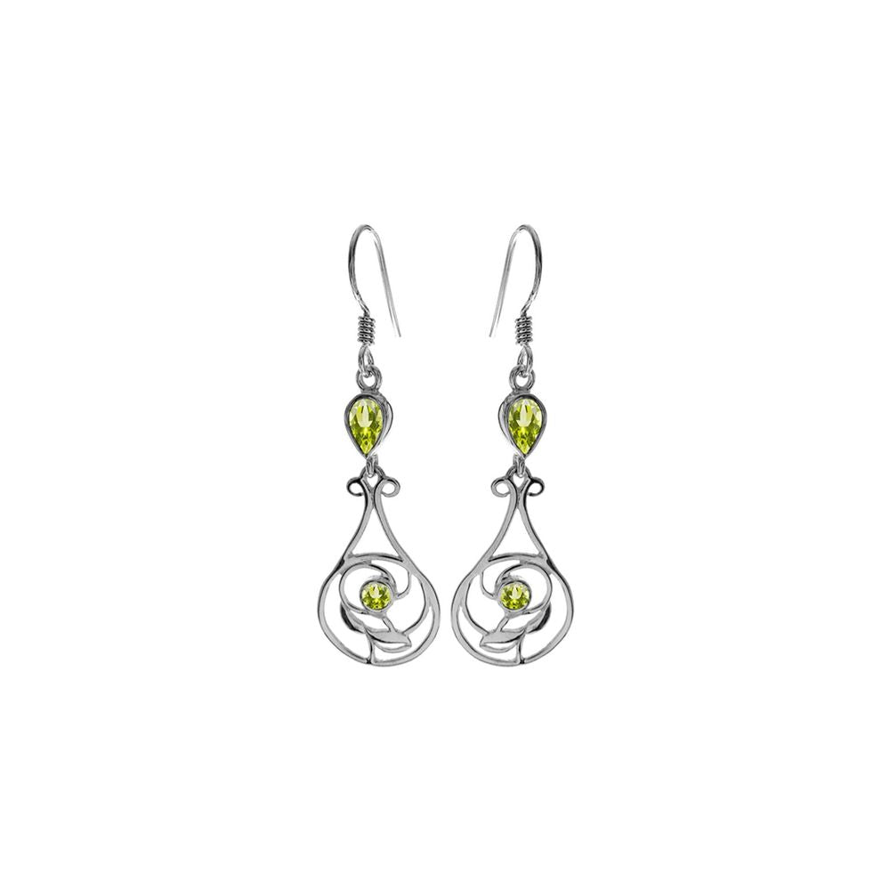 Tilly art nouveau teardrop & round peridot facet earrings