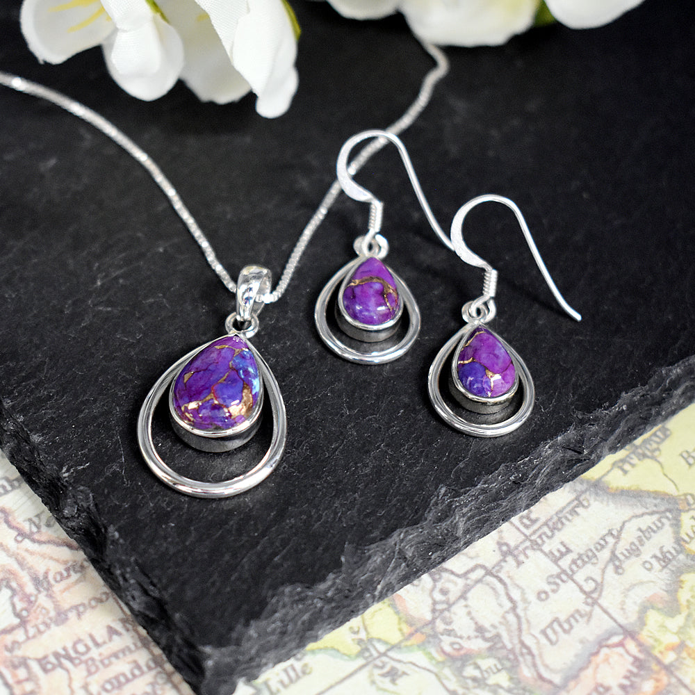 Amy open teardrop purple mohave pendant