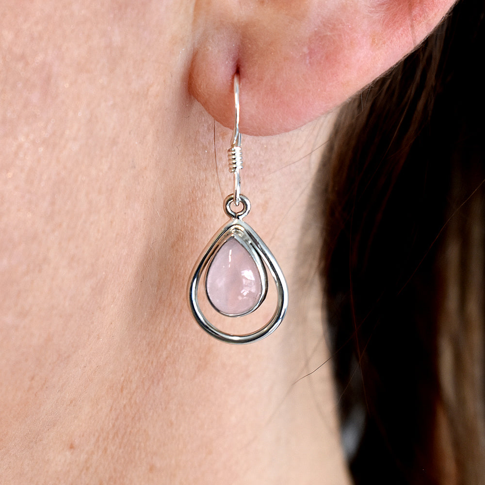 Amy framed rose quartz teardrop earrings