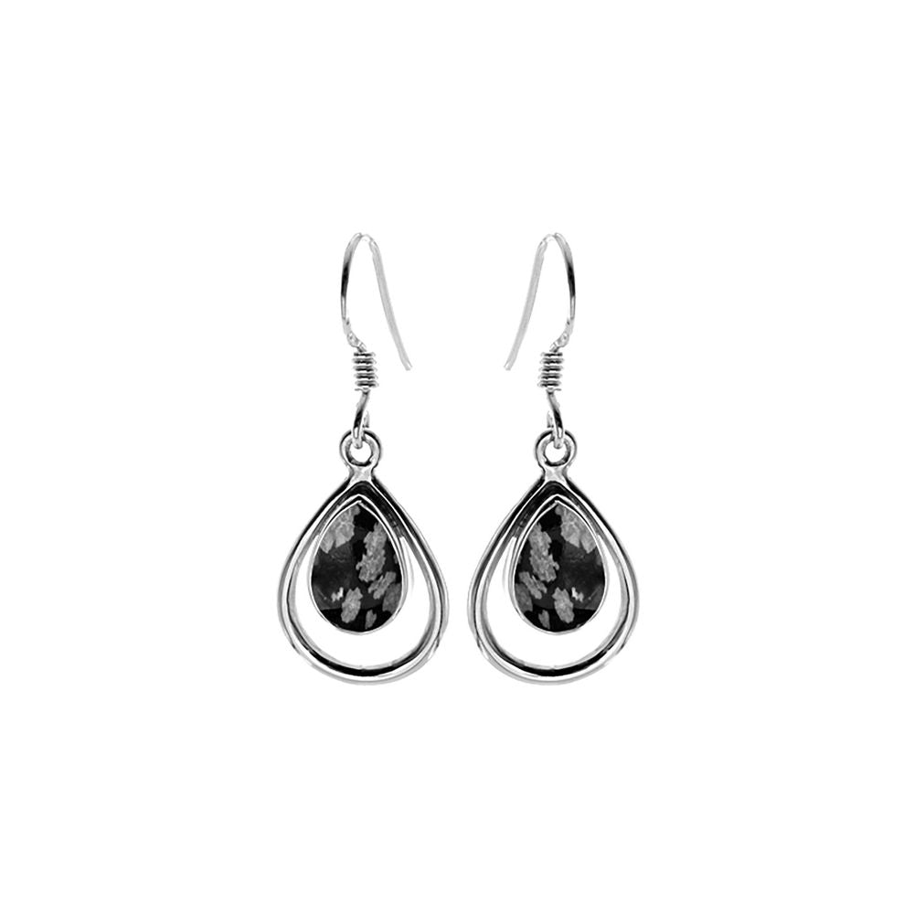 Amy framed snowflake obsidian teardrop earrings