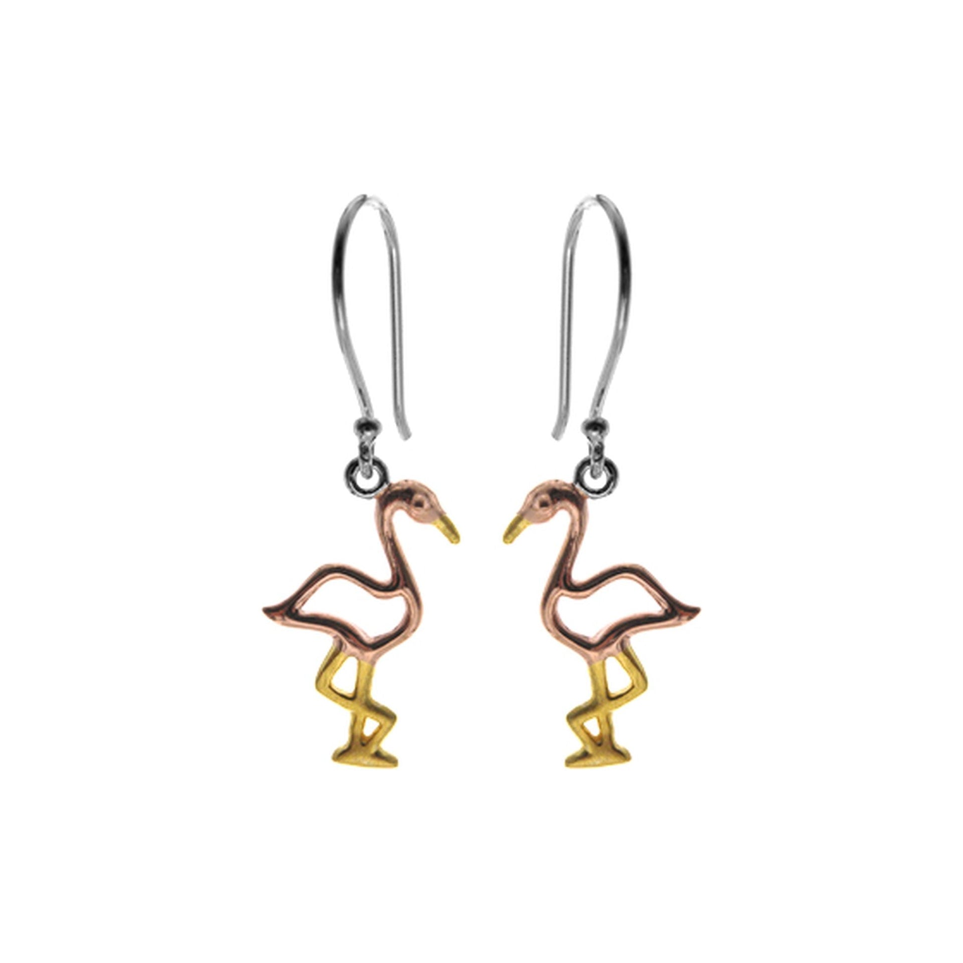 Flamingo earrings with yellow and rose gold plate