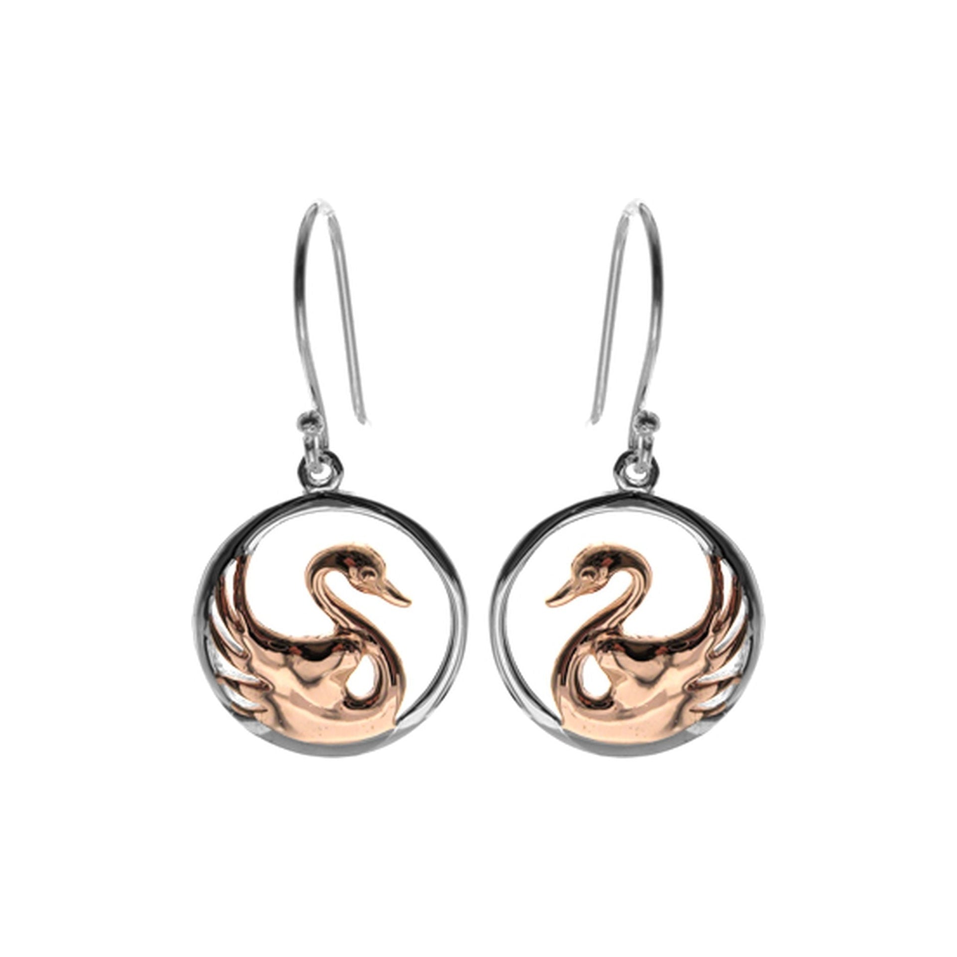 Open circle with rose gold plated swan earrings