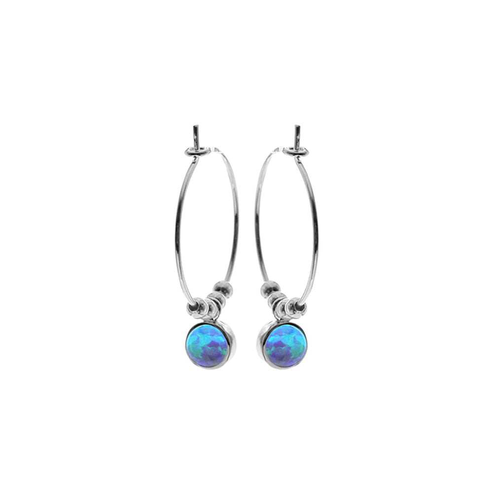 Angelica round blue opal hoops beads