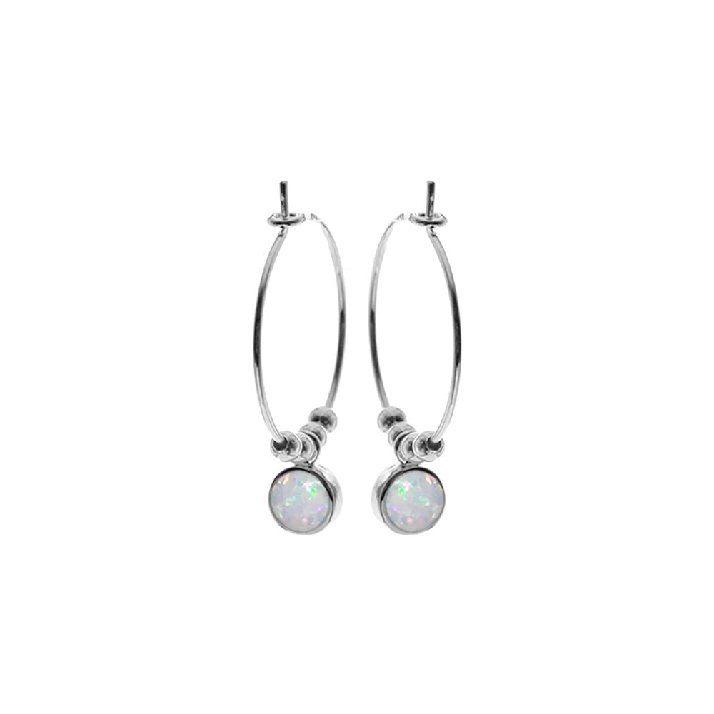 Angelica round white opal hoops beads