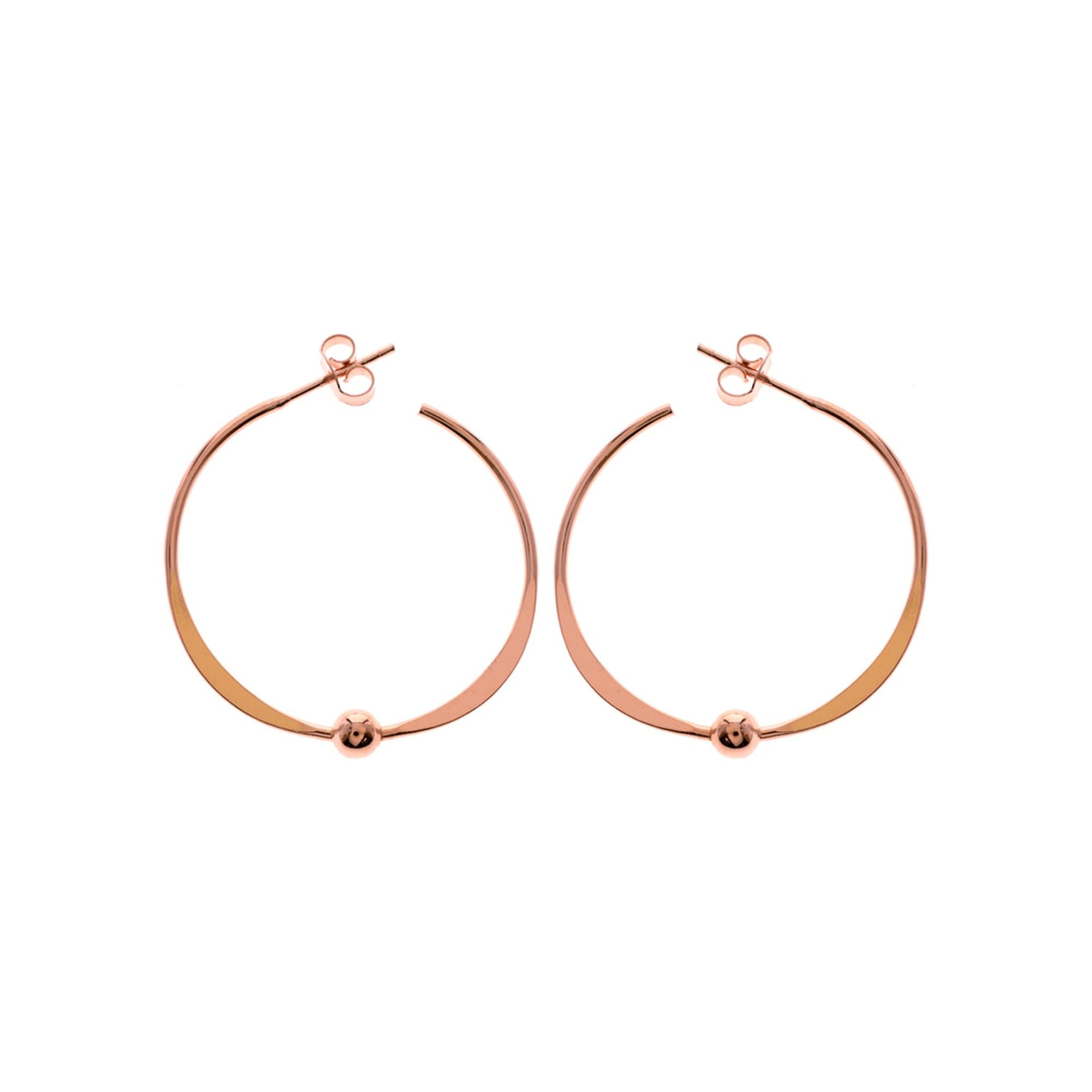 Rose gold plated tapered hoop earrings with bead detail