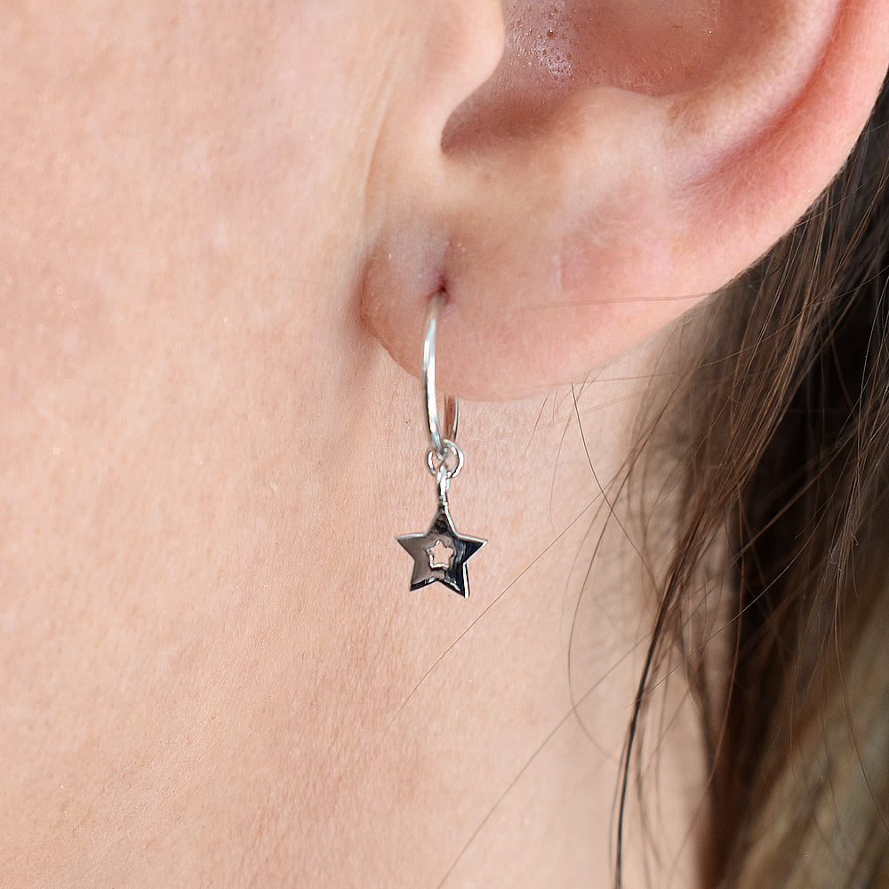 Ginelle half hoop with star charm earrings