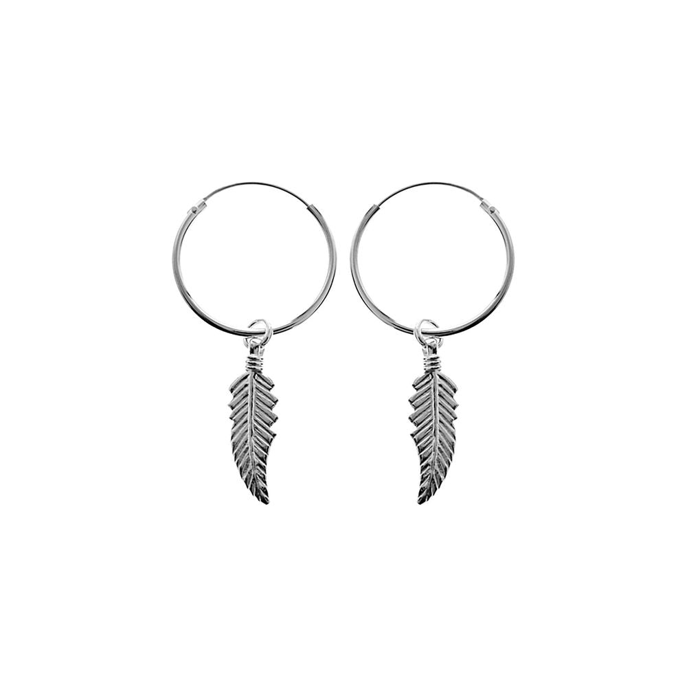 Erica feather charm sleeper hoop earrings
