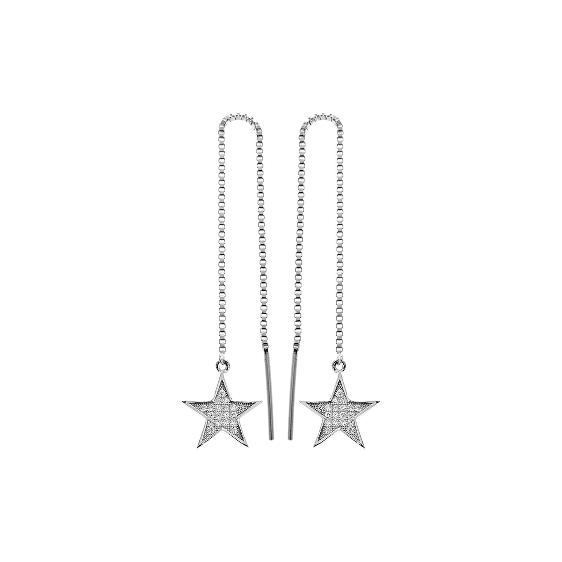 Natalie pull through earrings with CZ-encrusted star