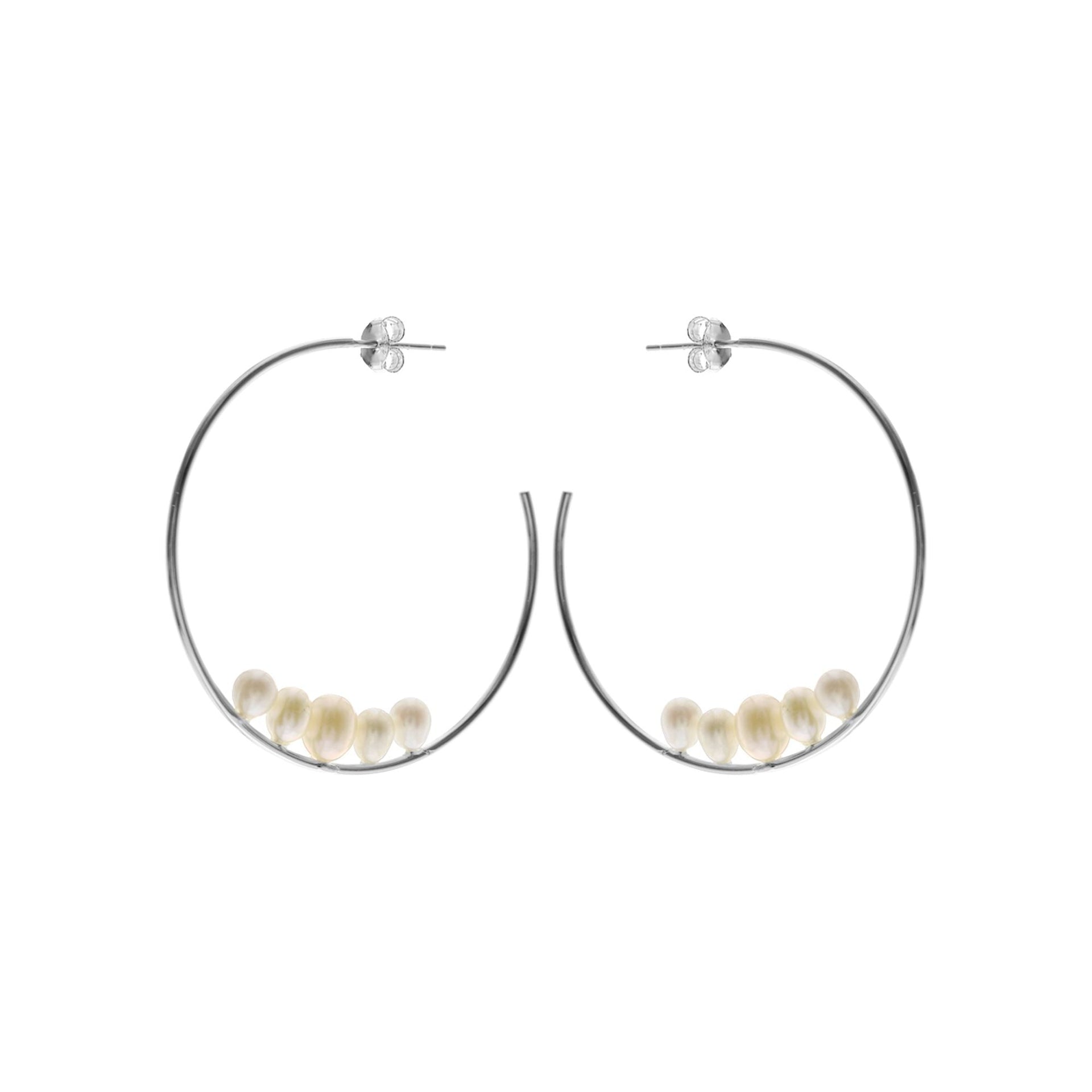 Stud topped hoops with fixed freshwater pearl