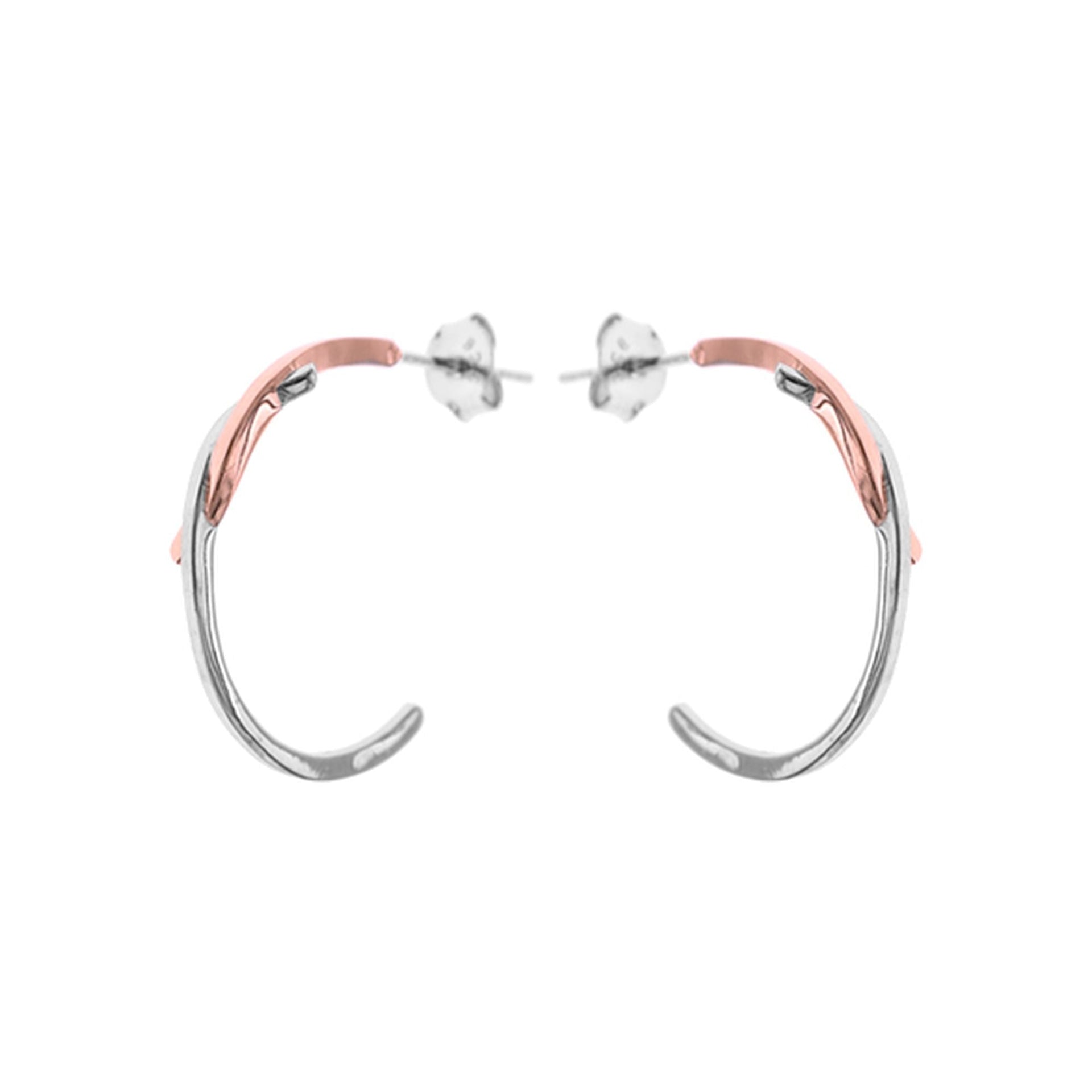 Rose gold plated crossover stud hoops