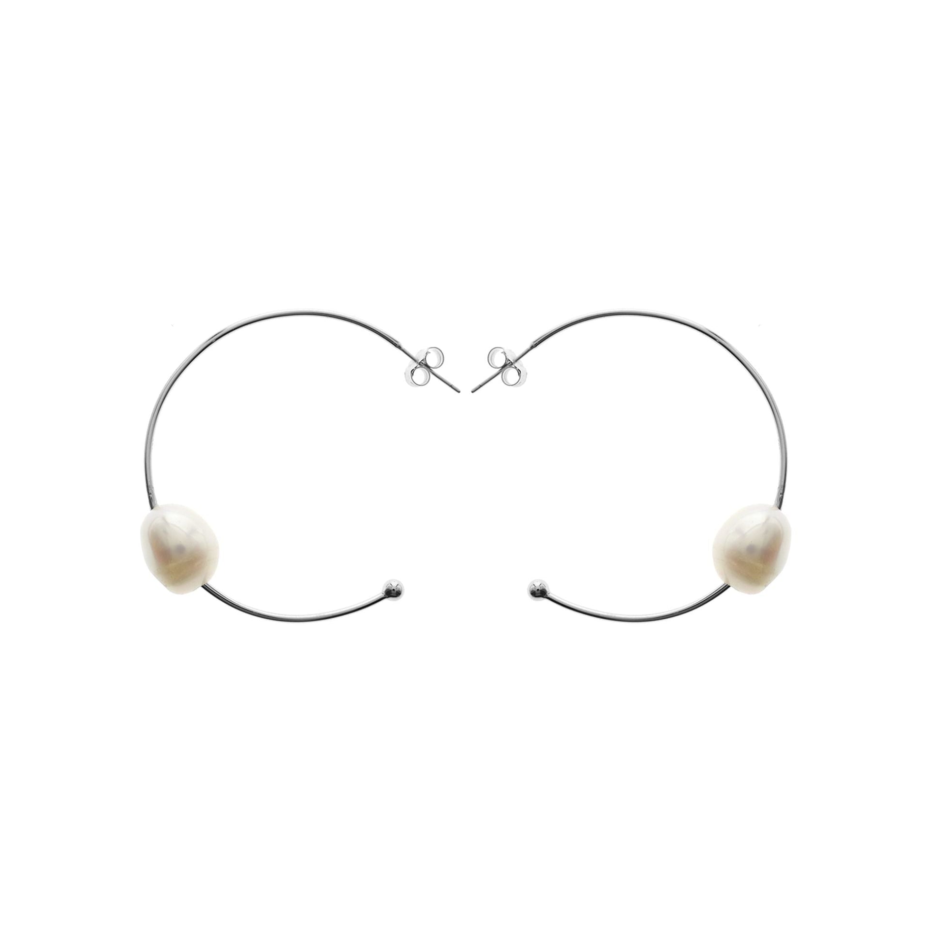 Stud top hoop earrings with baroque pearl