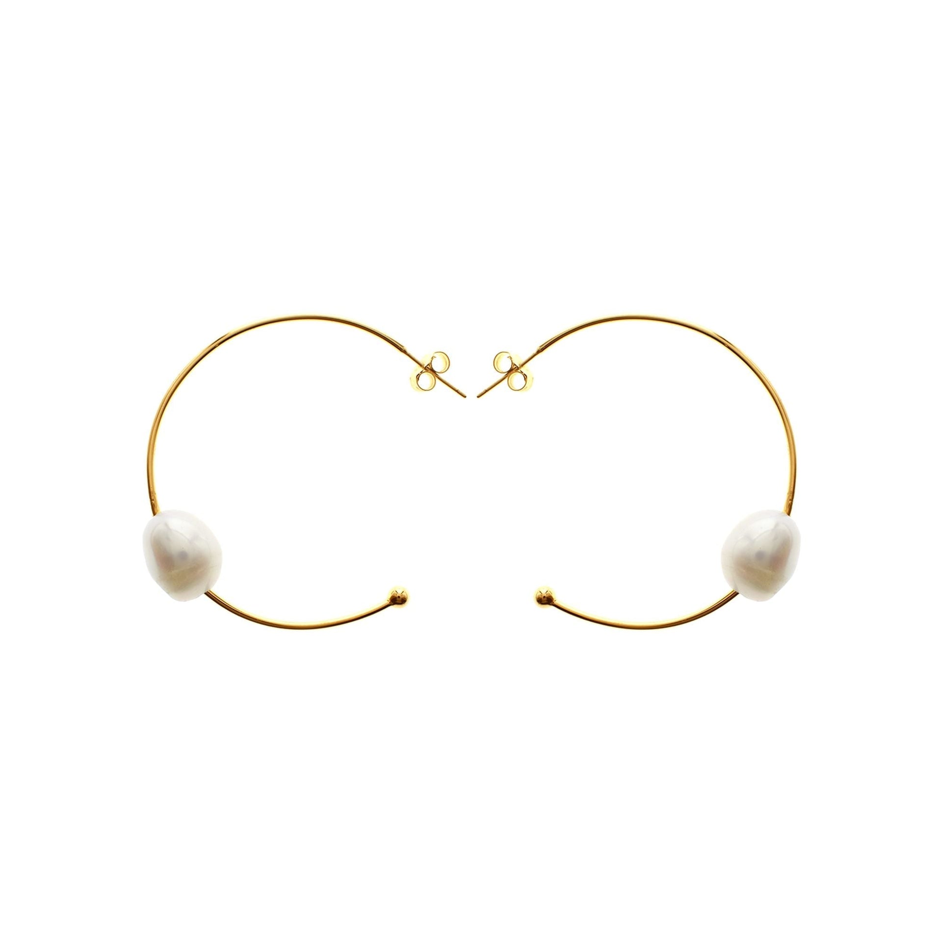 Yellow gold plated stud top hoops with baroque pearl