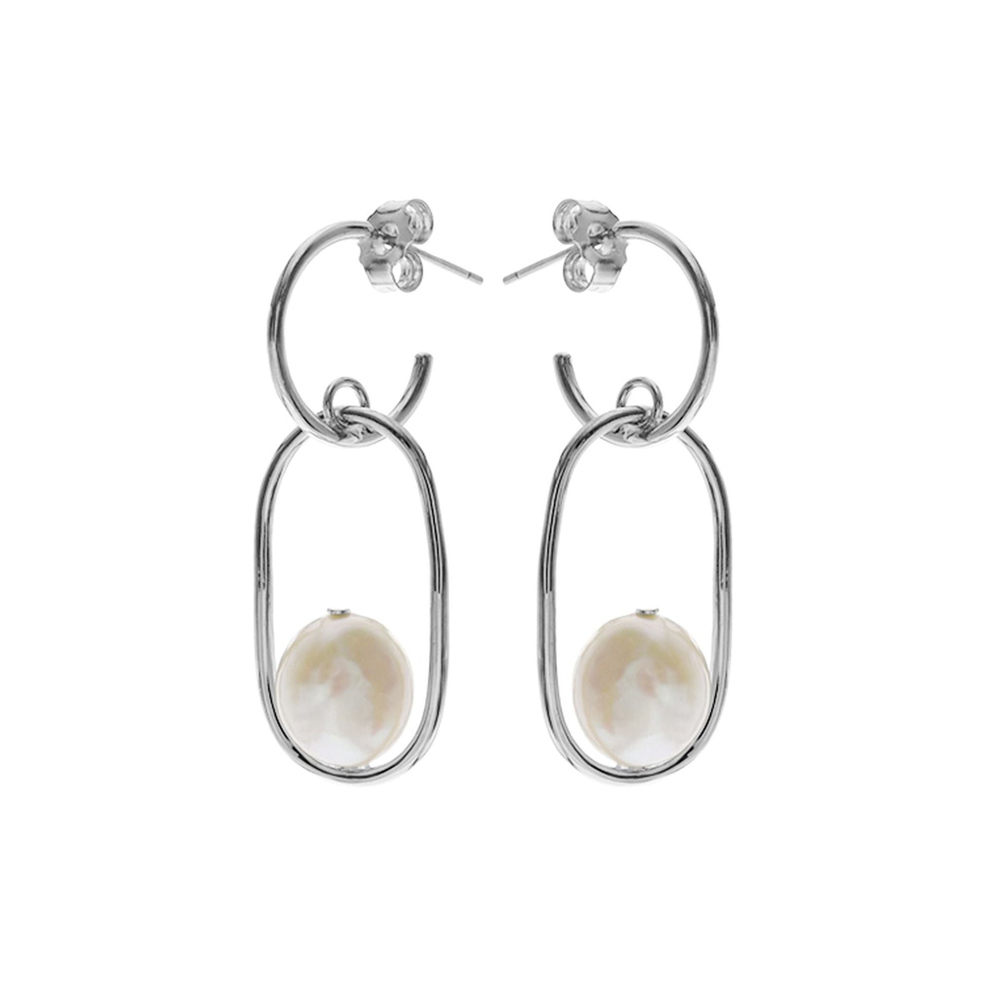 Stud top hoop & rounded rectangle with pearl