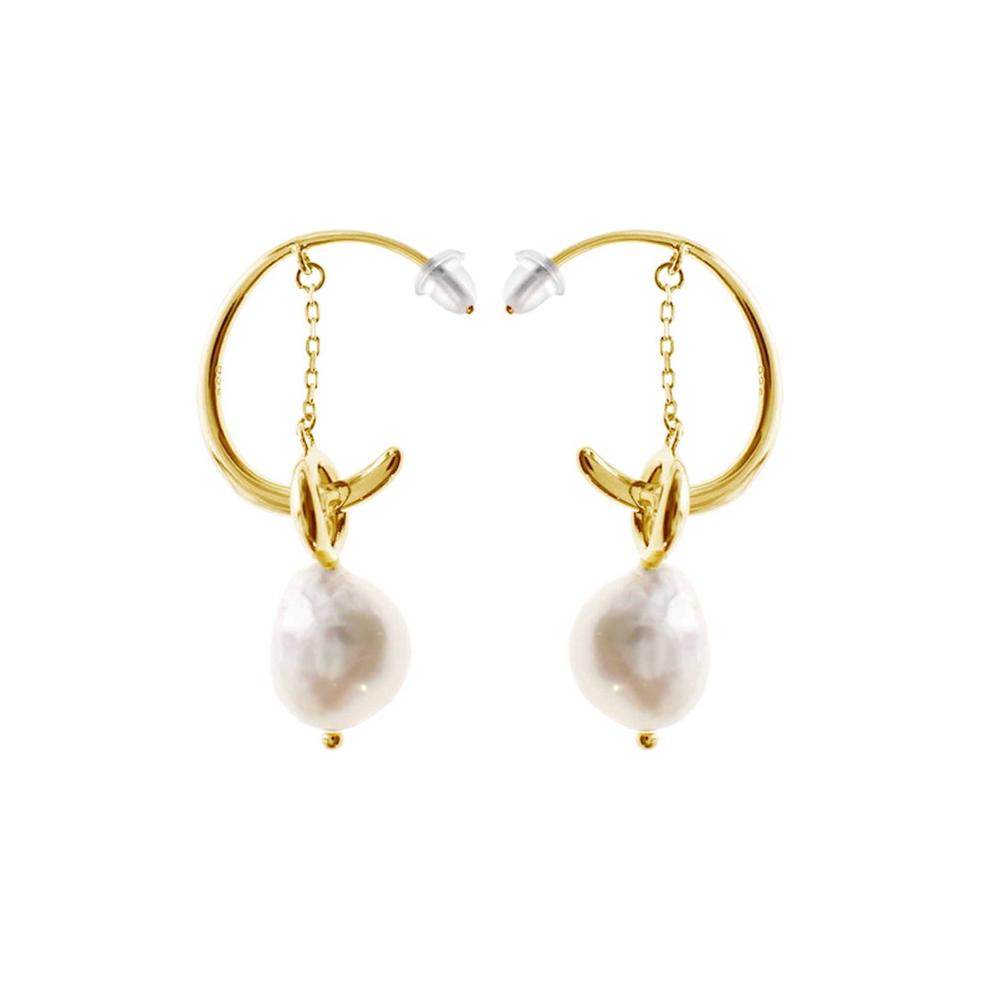 Yellow gold plated pendulum earrings with baroque pearl