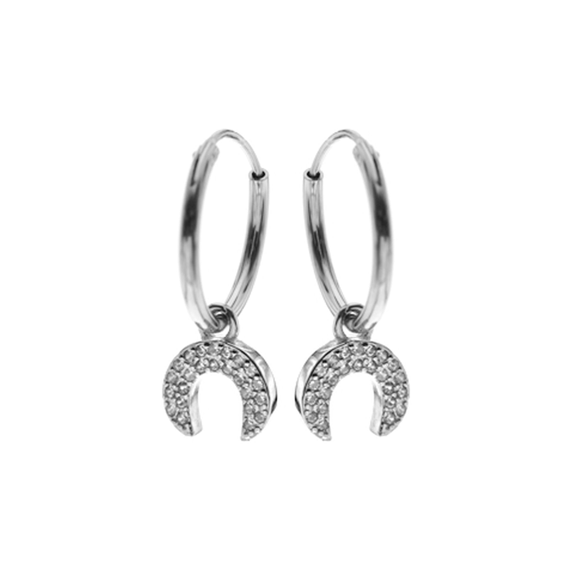 Natalie sleeper hoops with CZ crescent moon drops