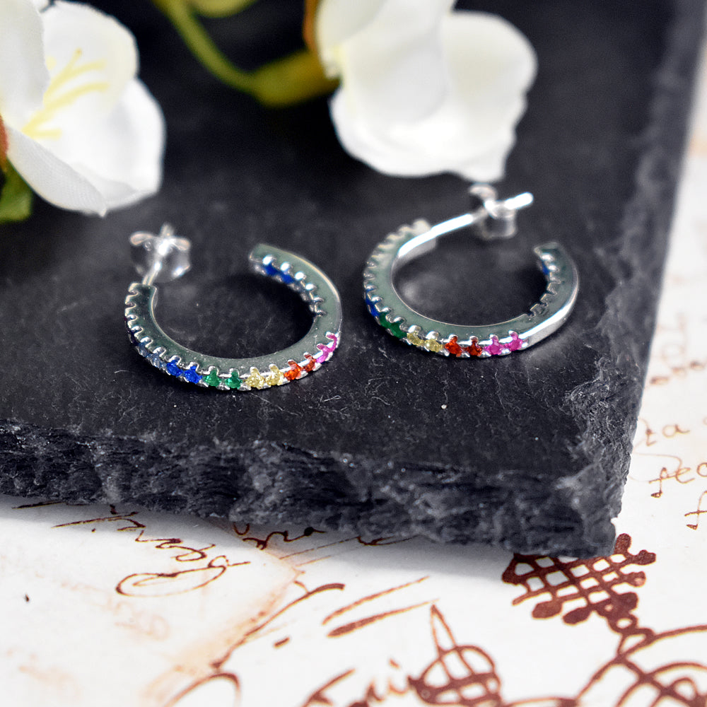 Callista rainbow CZ stud topped hoops