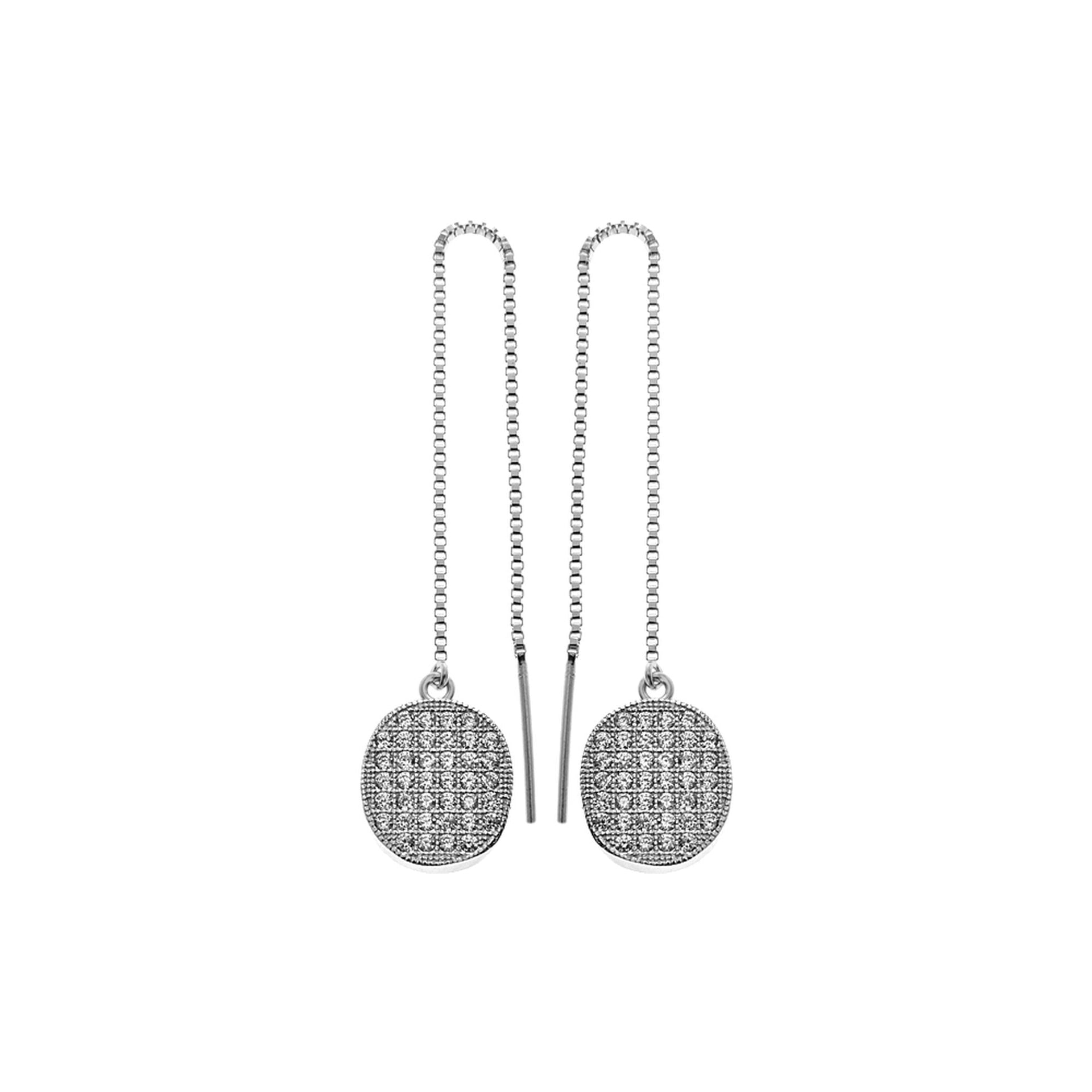 Micro-set CZ oval thread through earrings