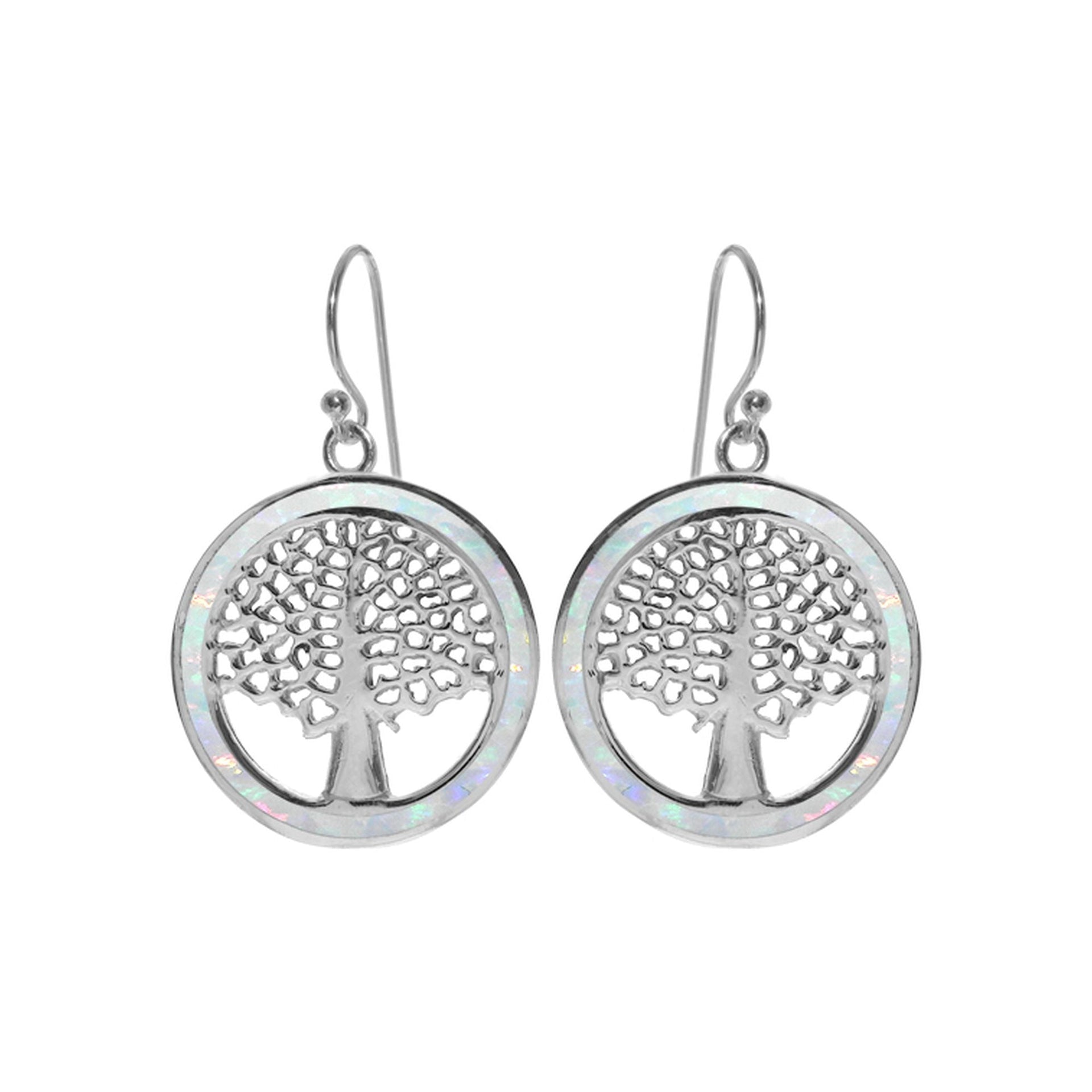 White opalique tree of life earrings