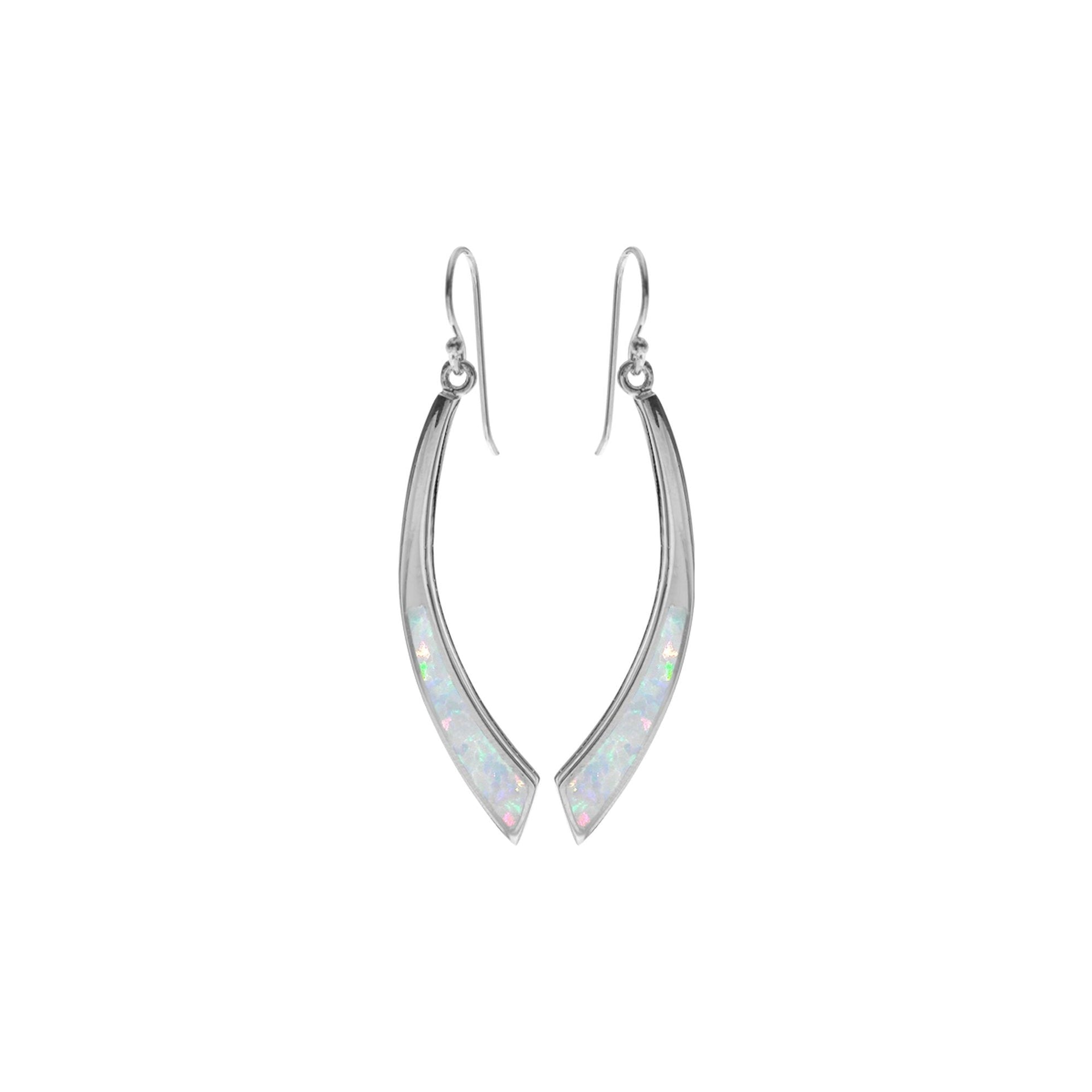 Diana long curved white opalique earrings