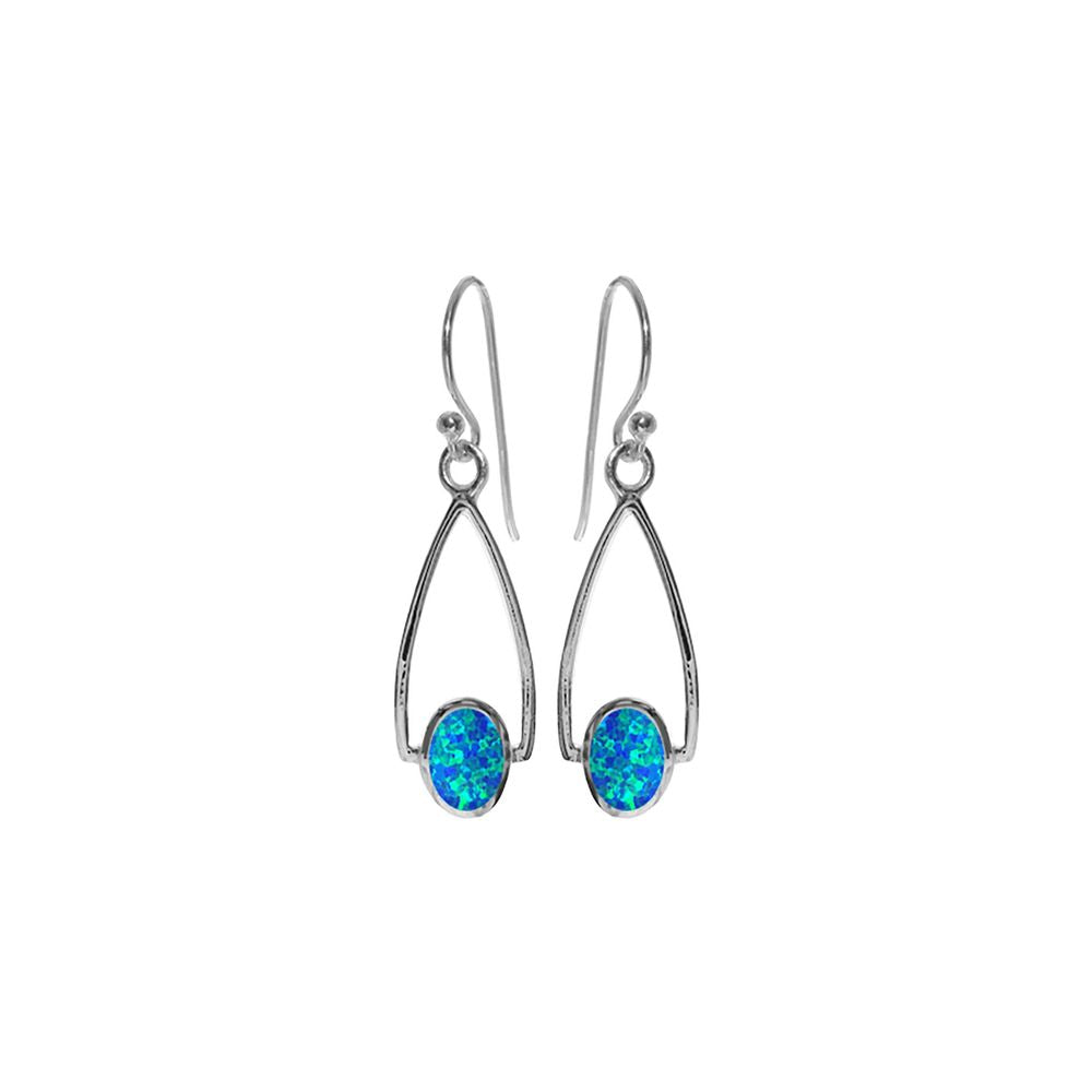 Antoinette blue opalique oval stirrup shaped earrings