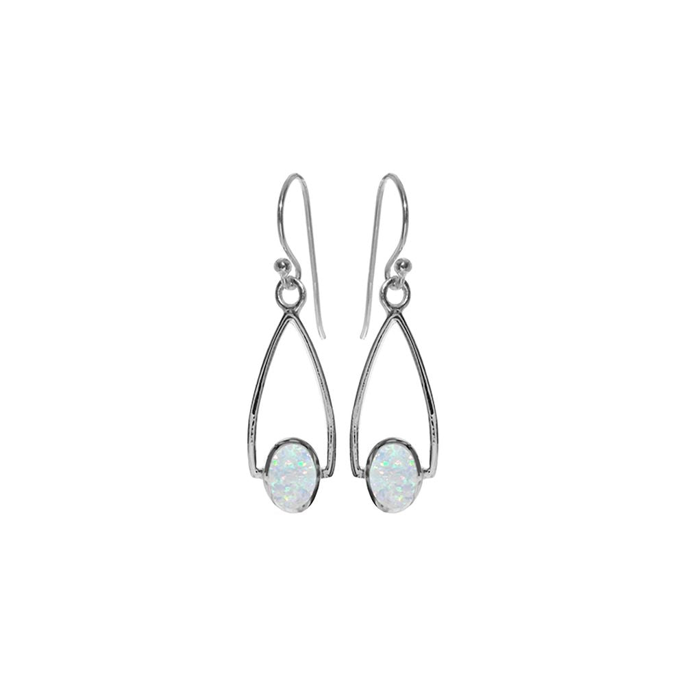 Antoinette white opalique oval stirrup shaped earrings