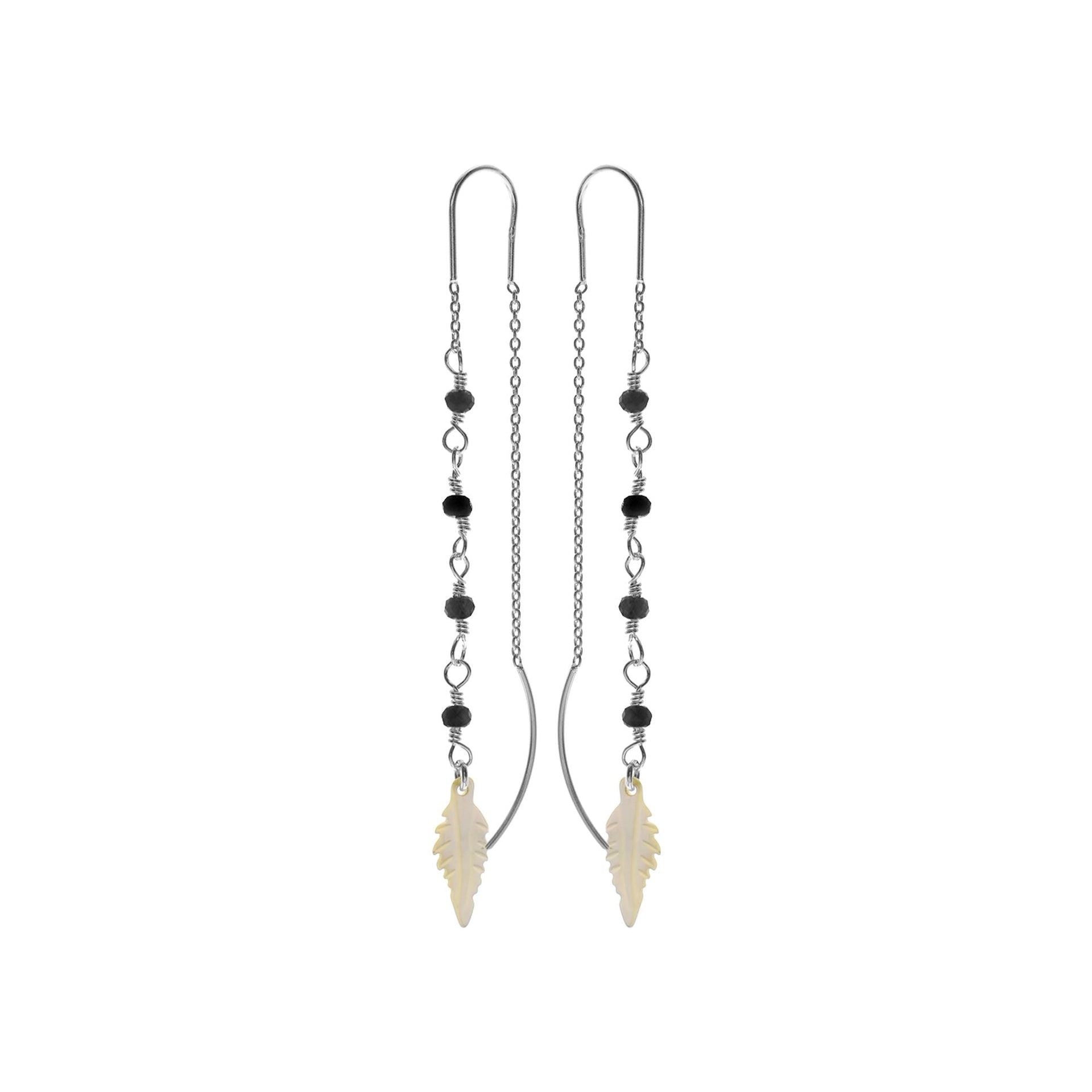 Boho monochrome leaf pull through earrings