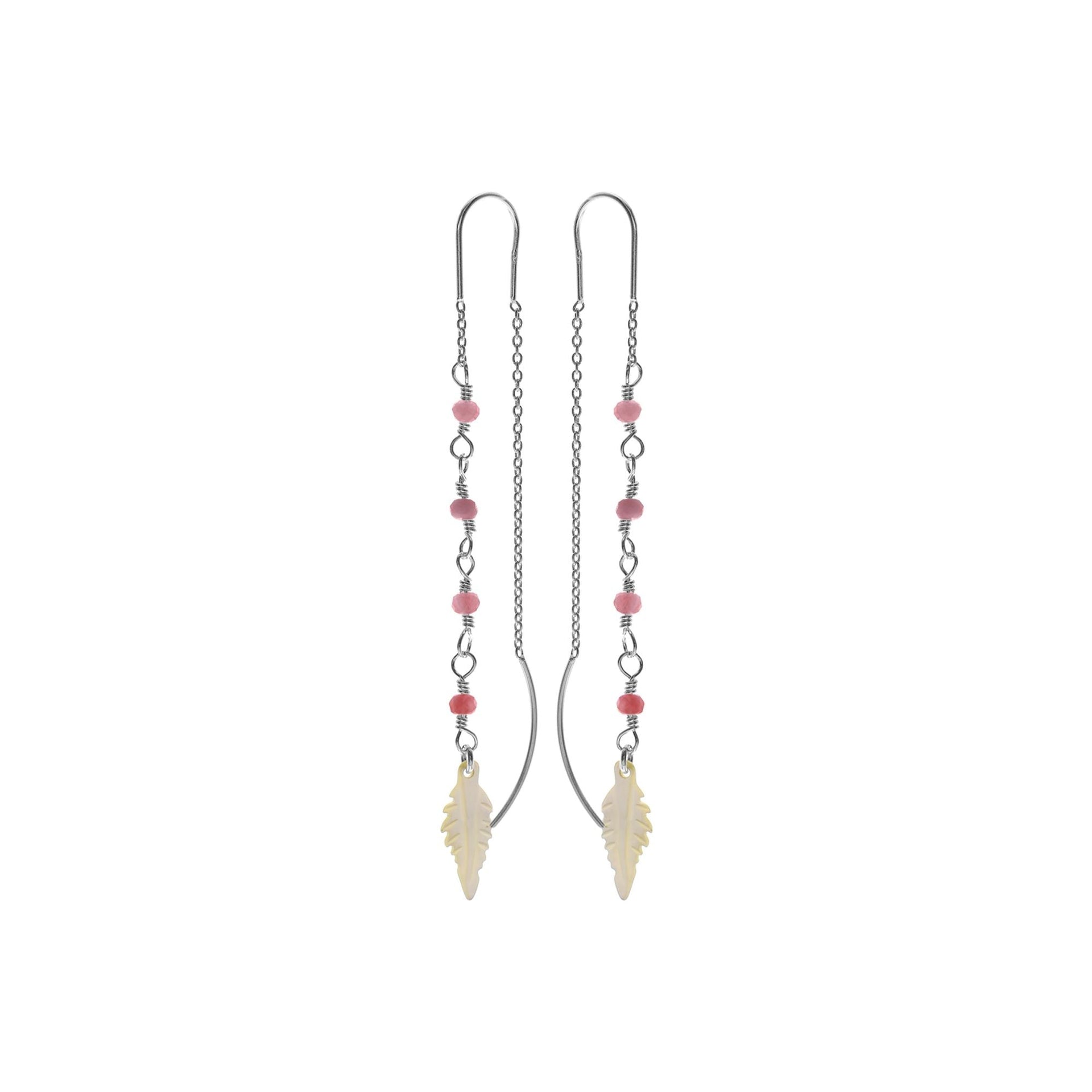 Sophia boho pink leaf pull-through earrings