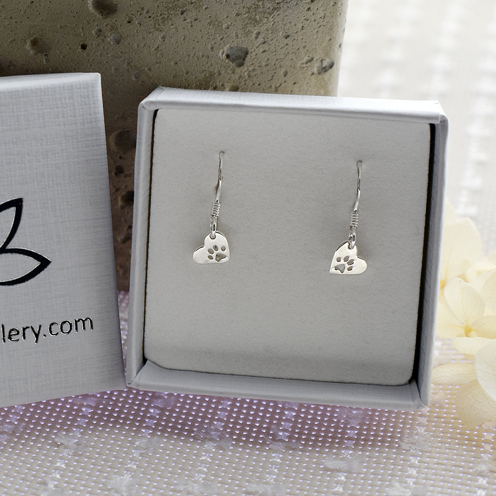 Matilda heart with pawprint earrings
