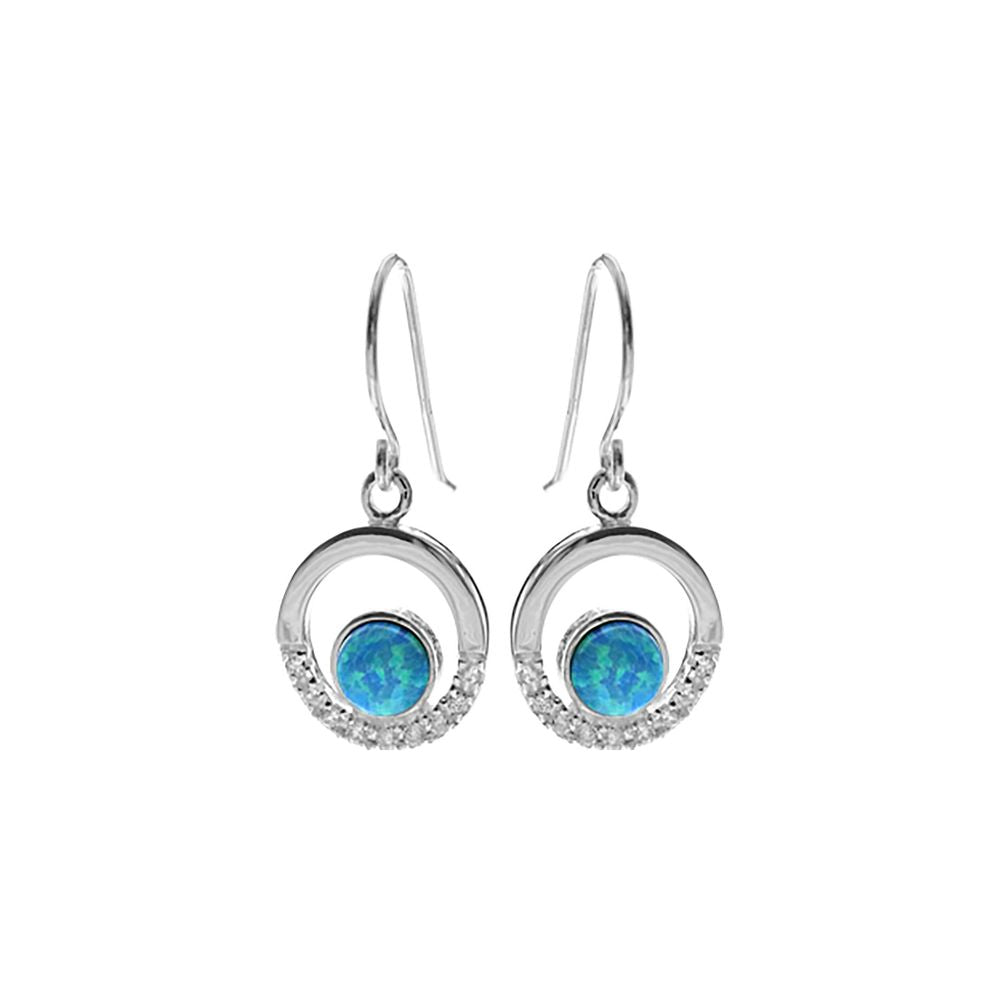 Alexis half CZ set blue opal circle earrings