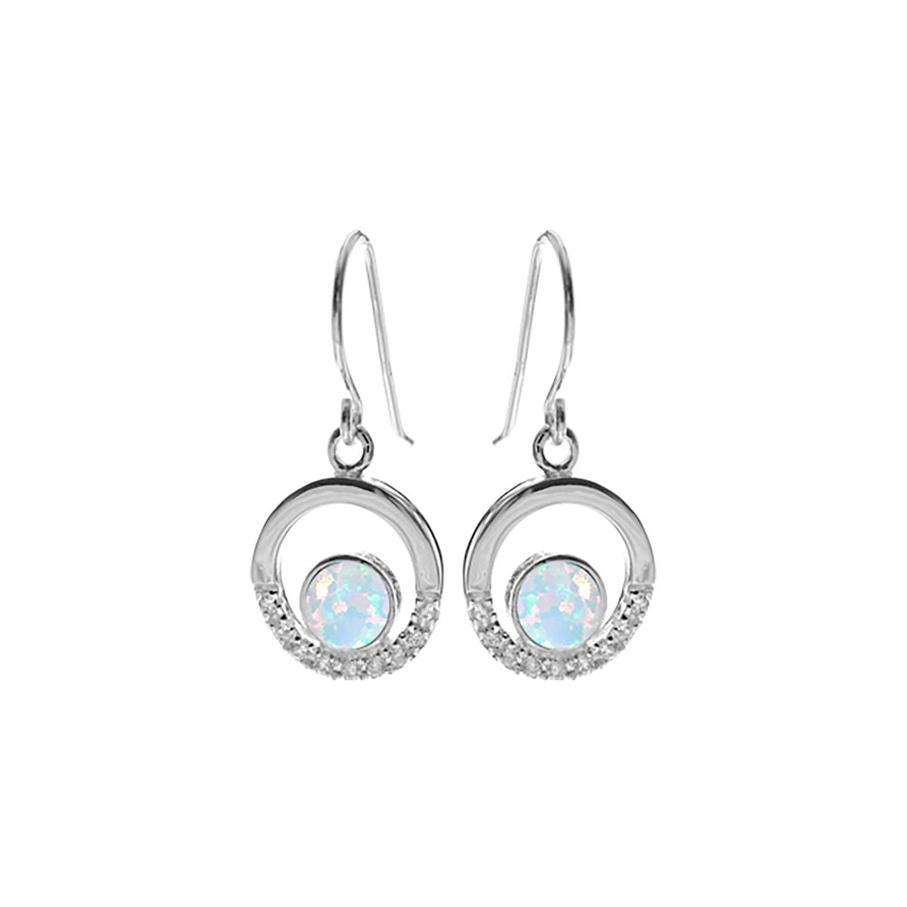 Alexis half CZ set white opal circle earrings