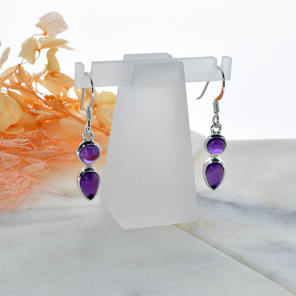 Samira round & teardrop amethyst earrings