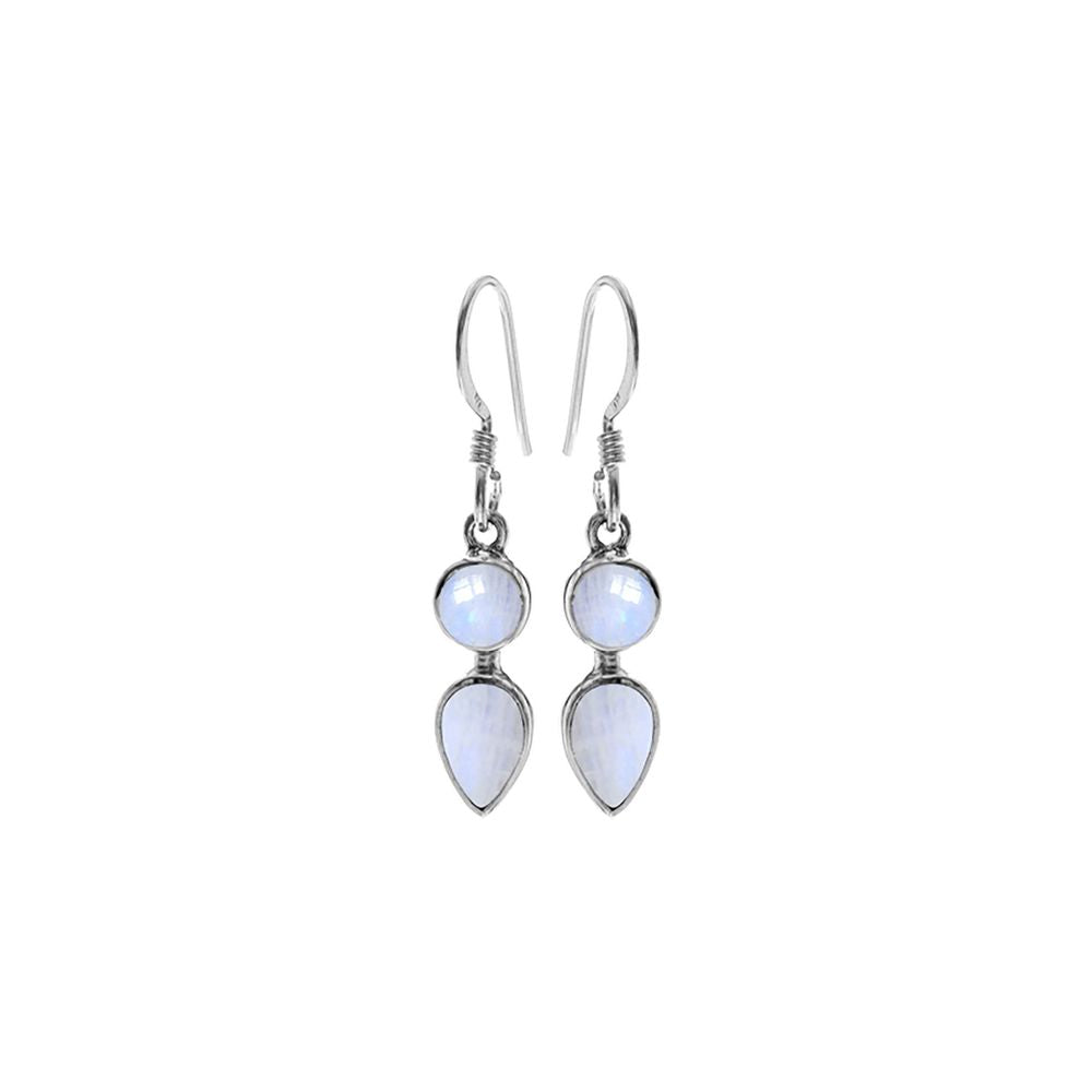Samira round & teardrop rainbow moonstone earrings