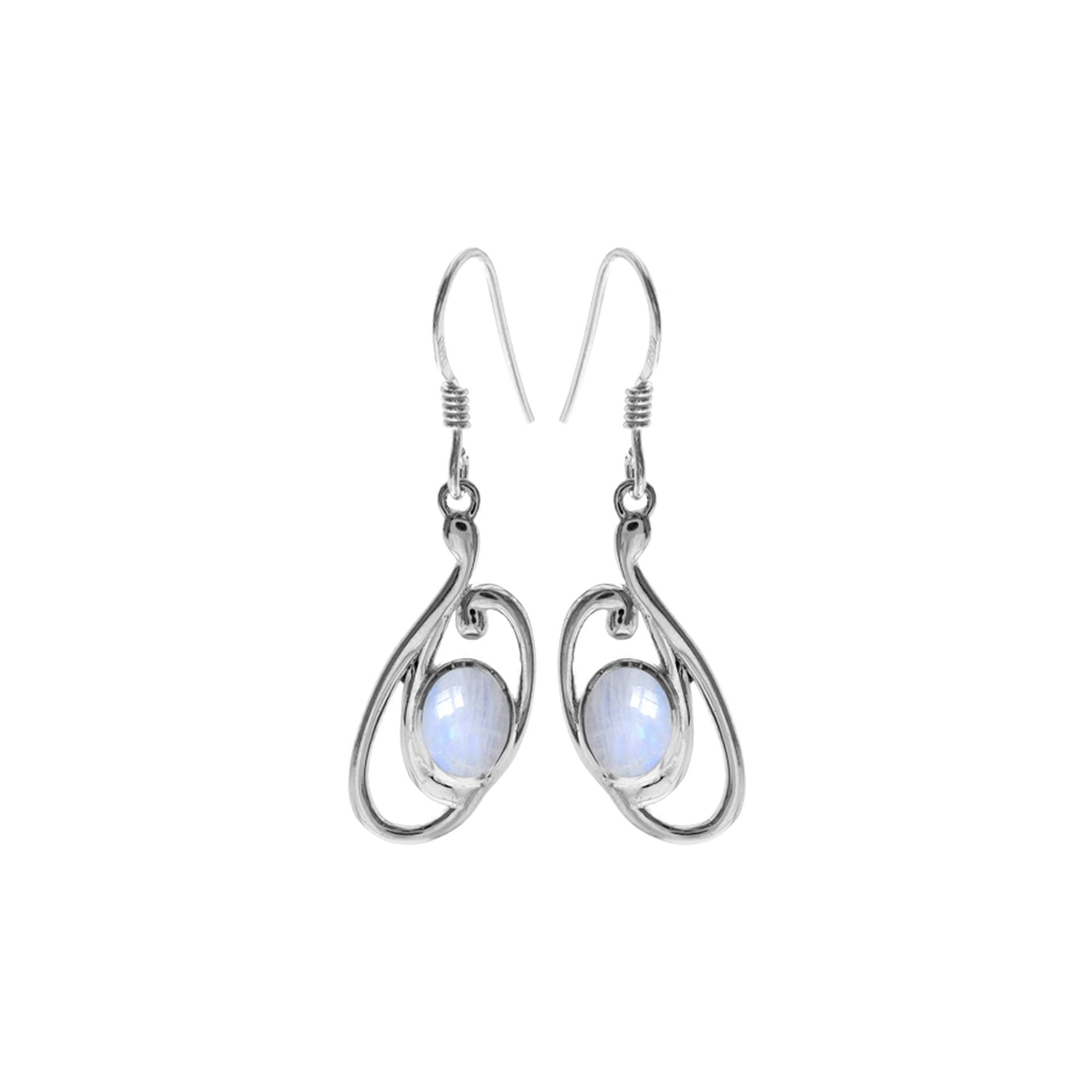 Amy oval swirl rainbow moonstone earrings