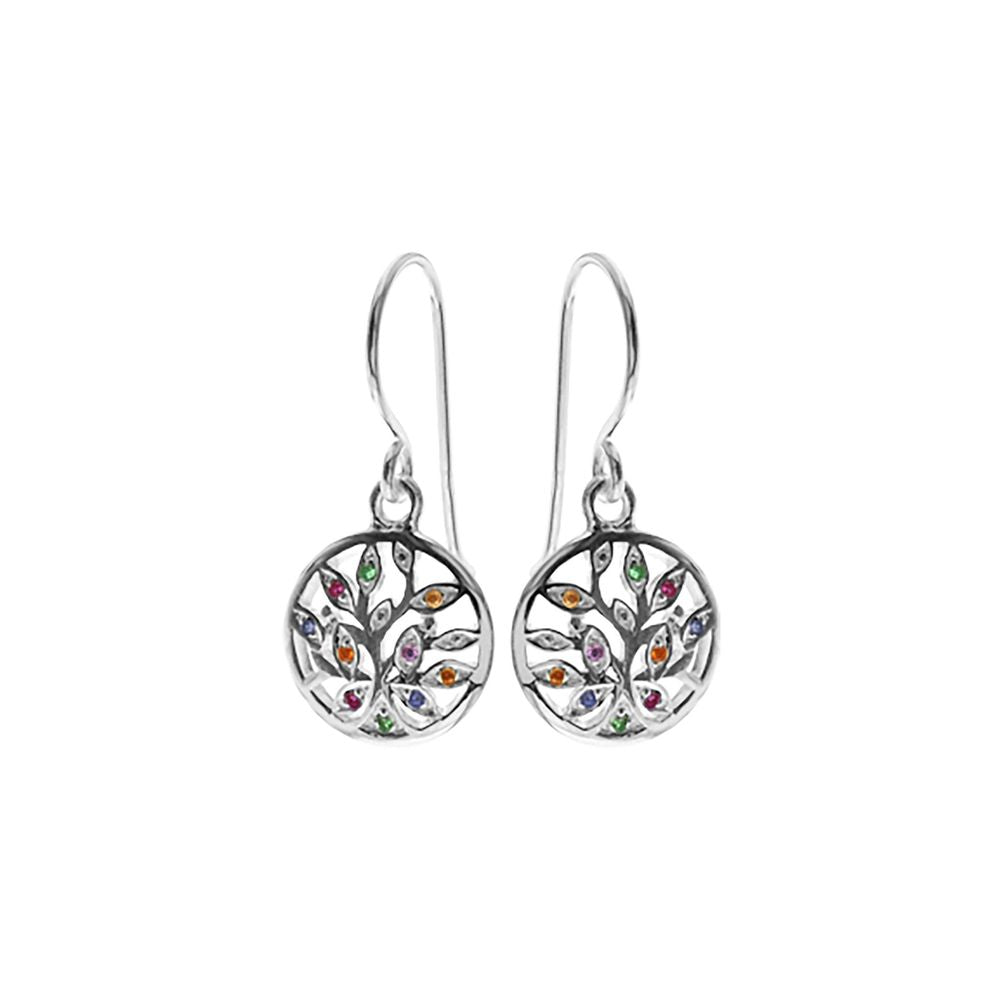 Cora rainbow CZ round tree of life earrings